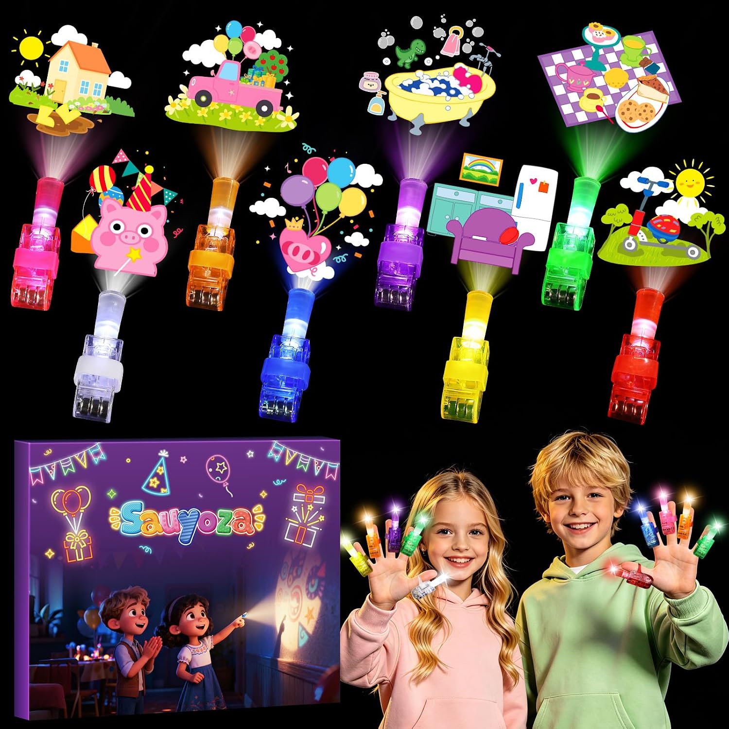 36 Pack Cartoon Pig Party Favors LED Finger Lights for Kids