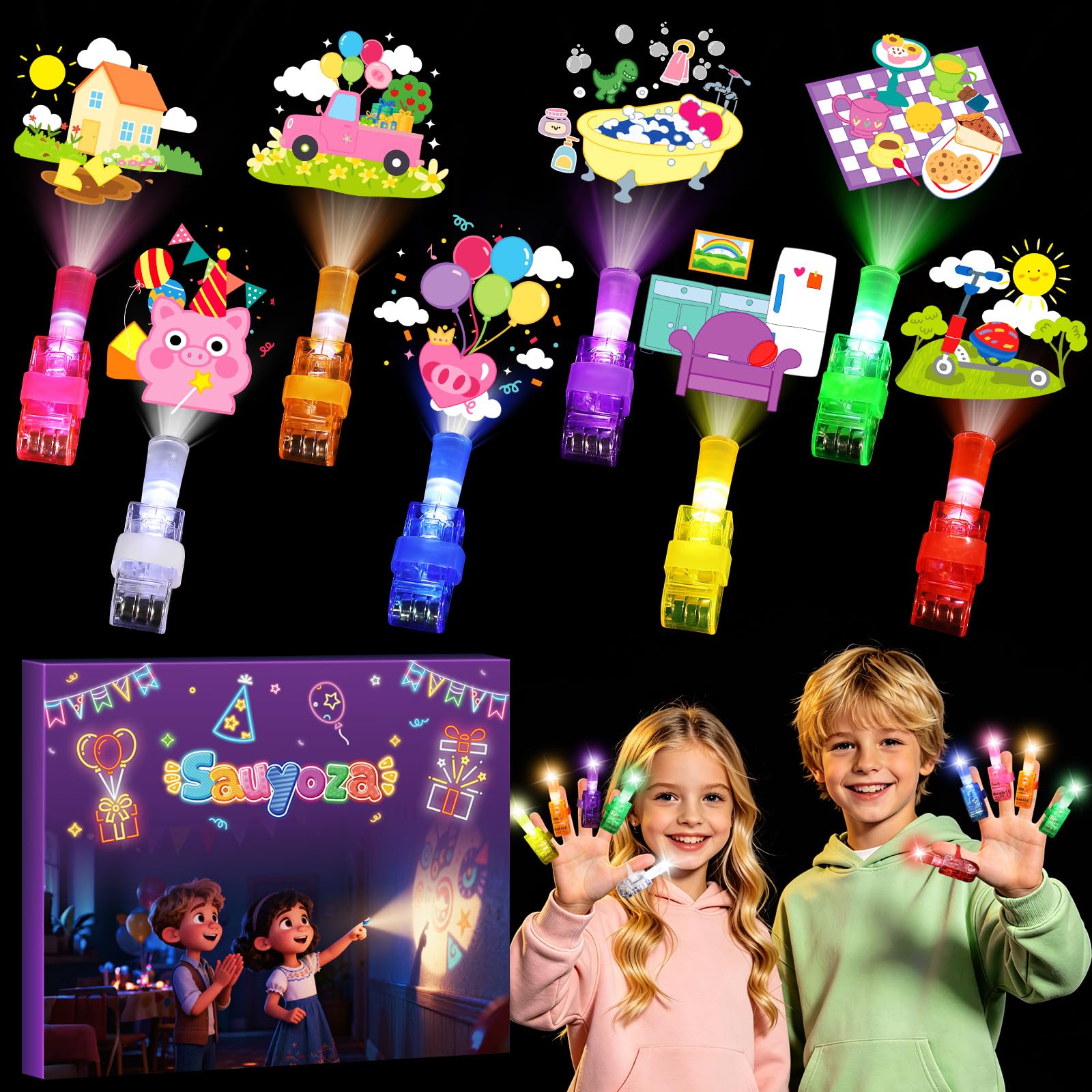 36 Pack Cartoon Pig Party Favors LED Finger Lights for Kids