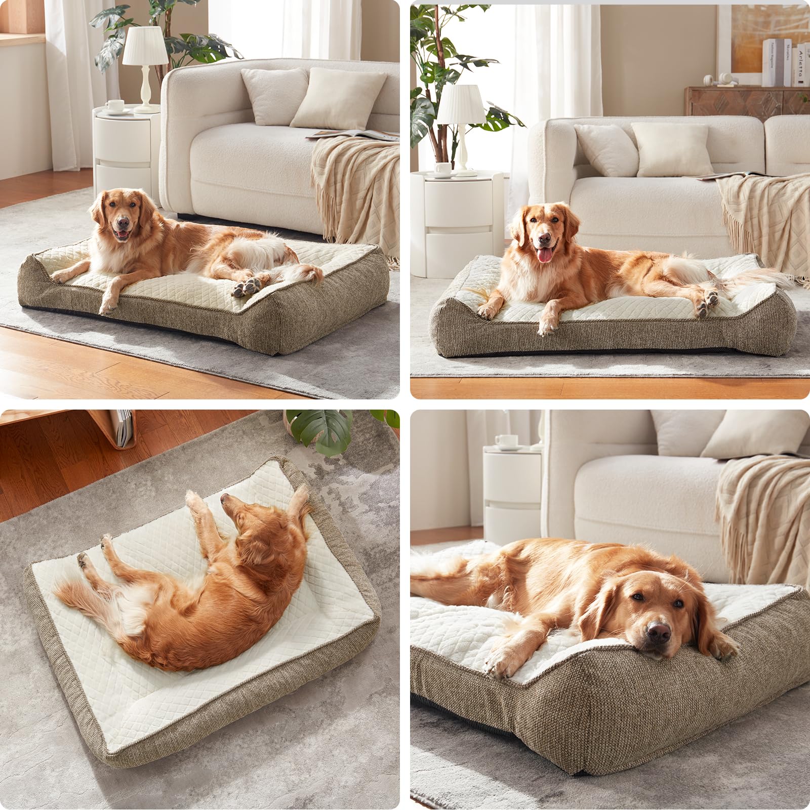 JOEJOY XL Orthopedic Dog Beds Large Sized Dog, Extra Thick Supportive Big Dogs Couch Bed with Sides, Ultra Soft Pet Bed Sofa for Large Dogs, Beige, 42inch - image 7