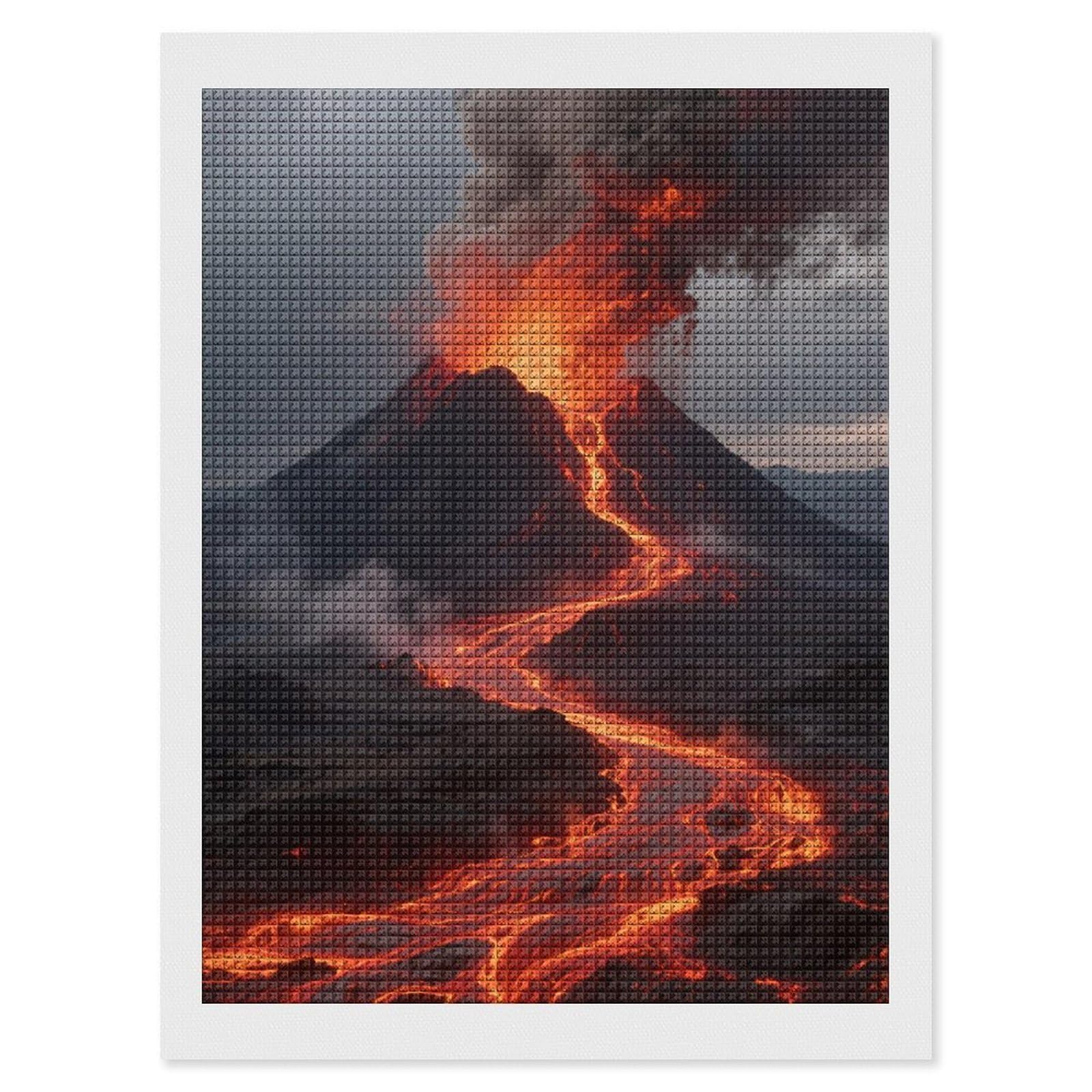 FodPand Volcano 5D Diamond Painting Kits for Adults Beginners Full Drill Square Diamond Dots Pictures Gem Art Supplies for Home Wall Room Decoration DIY Craft Set Gift 12x16