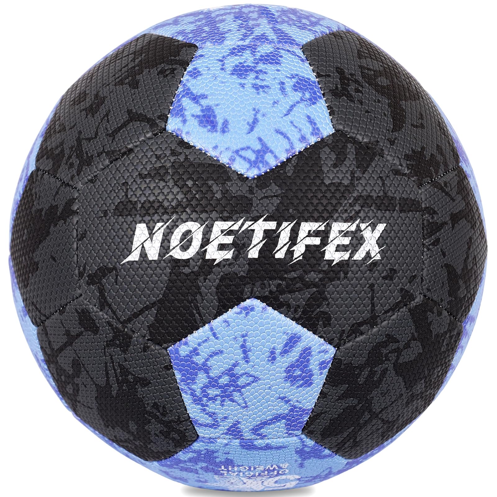 Balón de fútbol tamaño 5 para jóvenes y adultos, piel sintética negra y azul, fútbol duradero cosido a máquina de 32 paneles, costuras ocultas, resistente al agua, pelota de entrenamiento