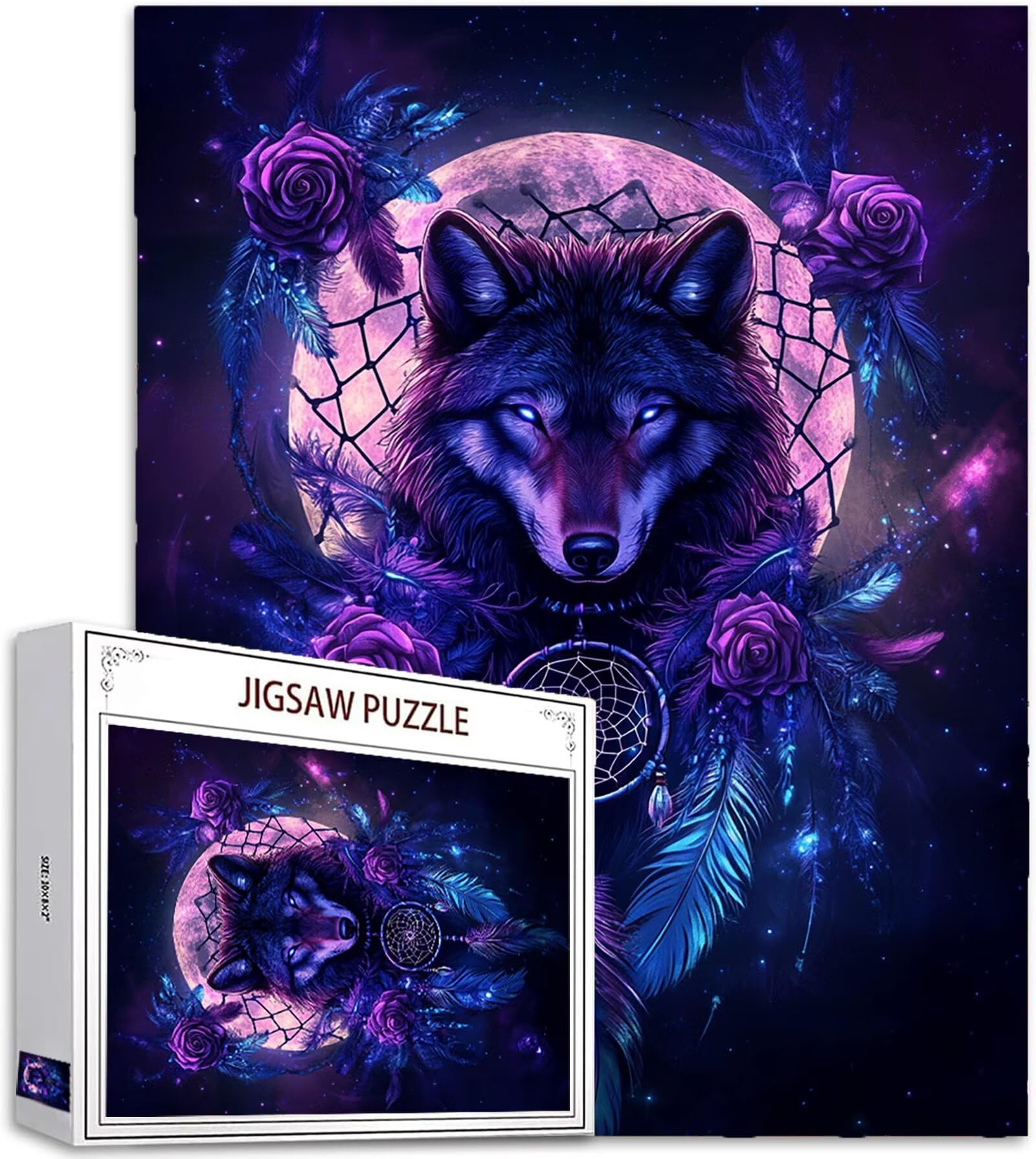 Puzzle wilka dla dorosłych, 5000 elementów, łapacz snów, puzzle dla dorosłych, dla początkujących, kolorowe puzzle 5D, plakat z pudełkiem na prezent, do dekoracji pokoju, salonu, prezent dla kobiet