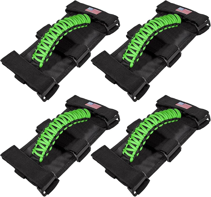 Alças de apoio para roll bar E-cowlboy Jeep Wrangler e UTV/ATV com paracord – Conjunto com 4, verde