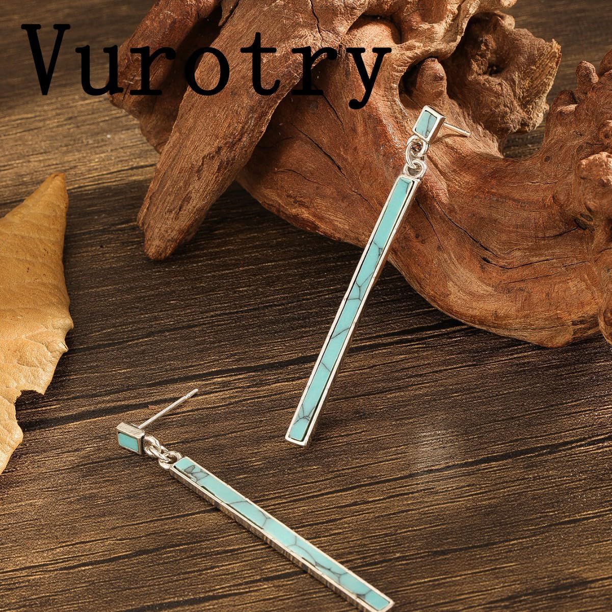 Silver Turquoise Earrings for Women Turquoise Dangle Earrings Bohemian Turquoise Strip Earrings Jewelry - Image 6