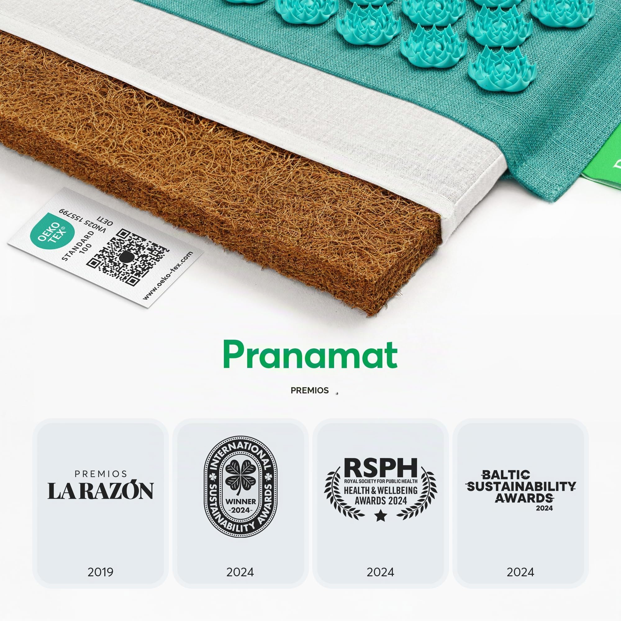 Pranamat Set de Esterilla Grande y Almohada de Acupresión, Terapia de Acupresión Premium para Alivio del Dolor y Relajación, Hecho a Mano en Europa con Materiales Naturales y Sostenibles (Lavander)