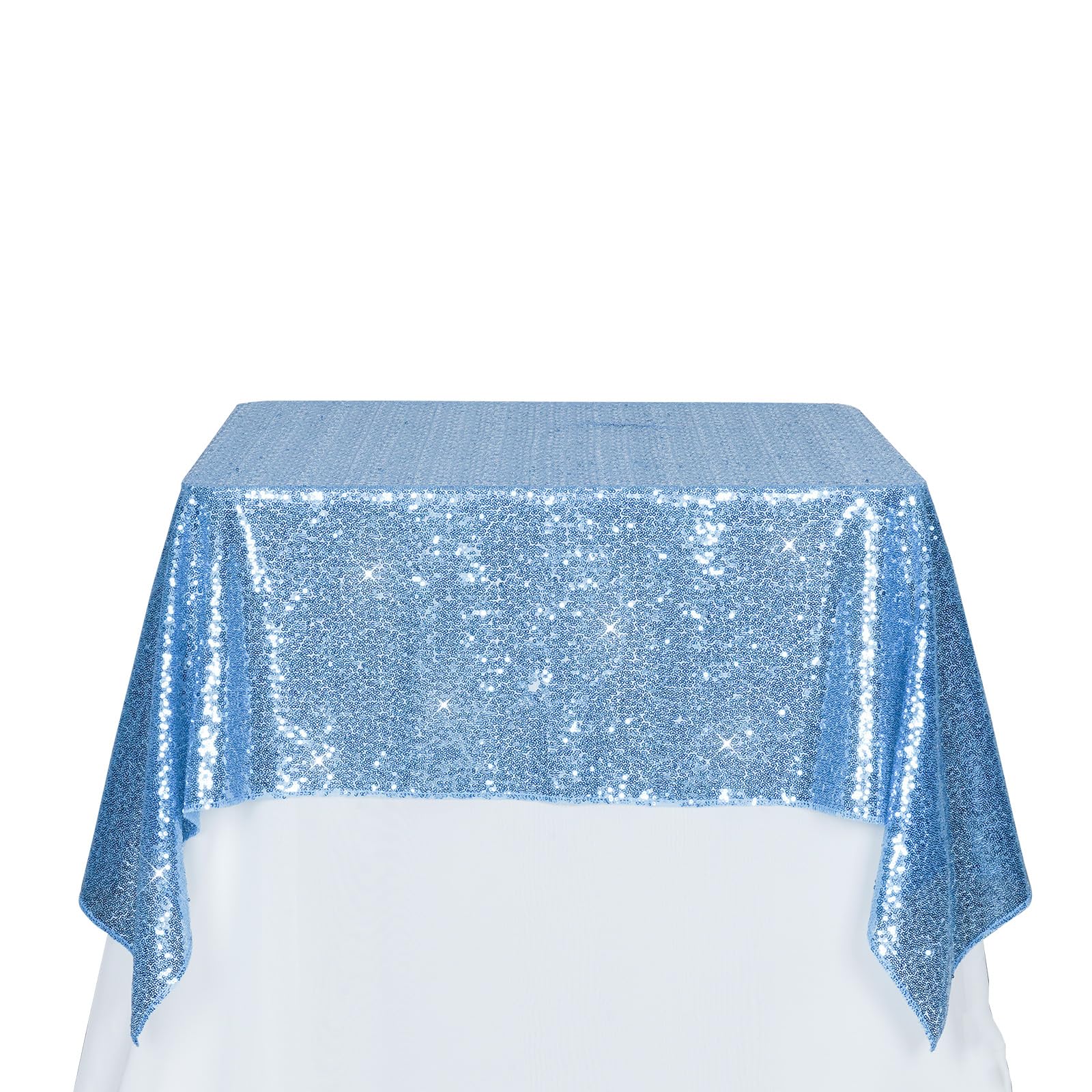 PartyDelight Sequin Tablecloth Square 50"x50" Baby Blue Table Overlay for Wedding Party Birthday Bridal Baby Shower Other Events Decorations