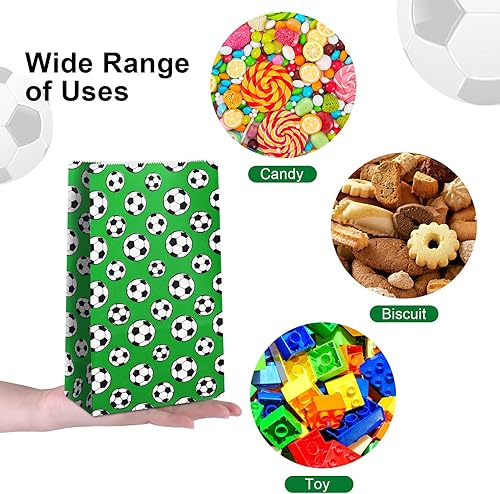 Miniatura 5 de durony Paquete de 24 bolsas de regalo de fútbol, bolsas de papel con estampado de fútbol con calcomanías para decoraciones de fiestas temáticas