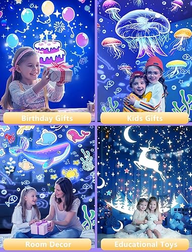 Miniatura 7 de 21 juegos de películas, proyector de luz nocturna para dormitorio de niños, proyector de bebé para techo, luces nocturnas de galaxia con rotación de