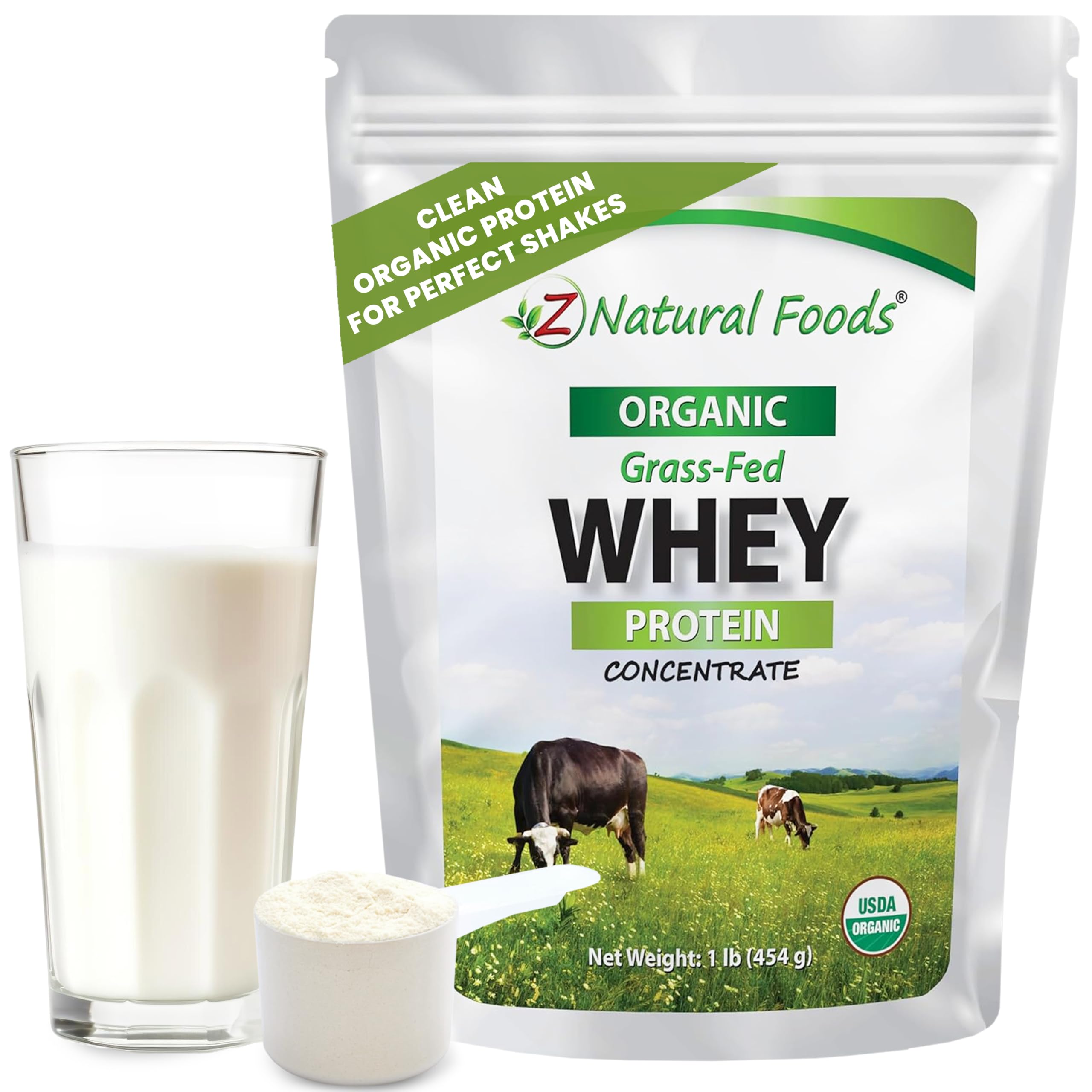 Z Natural Foods Concentrado de Proteína de Soro de Leite Orgânico, Sem Sabor, 454 g