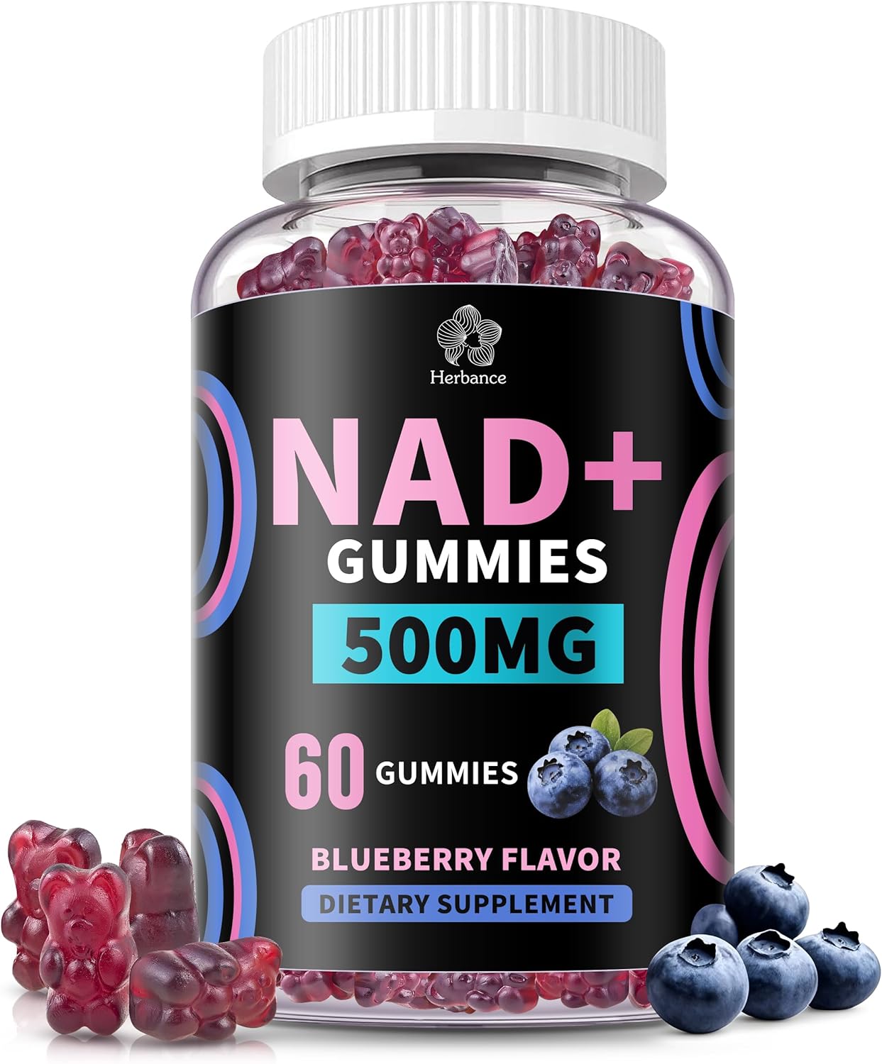 NAD+ Gummies, Liposomal NAD Supplement for Women, Ultra High Absorption Pure 500mg NAD Plus Gummies - Supports Cellular Renewal, Energy and Radiant Skin Health - Blueberry Flavor