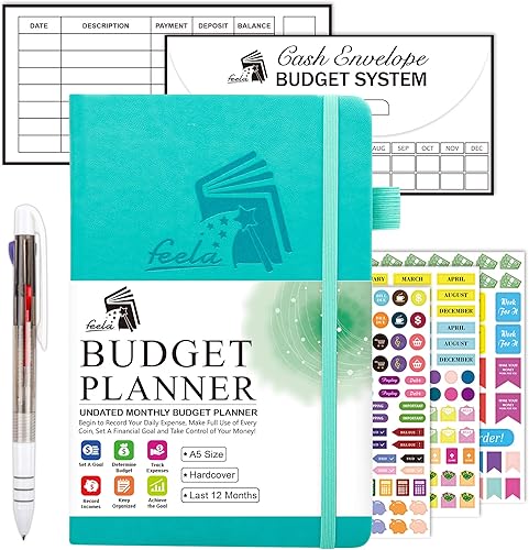 feela - Planificador de presupuesto, organizador de facturas mensual sin fecha 2024, diario financiero de tapa dura, rastreador de gastos de dinero