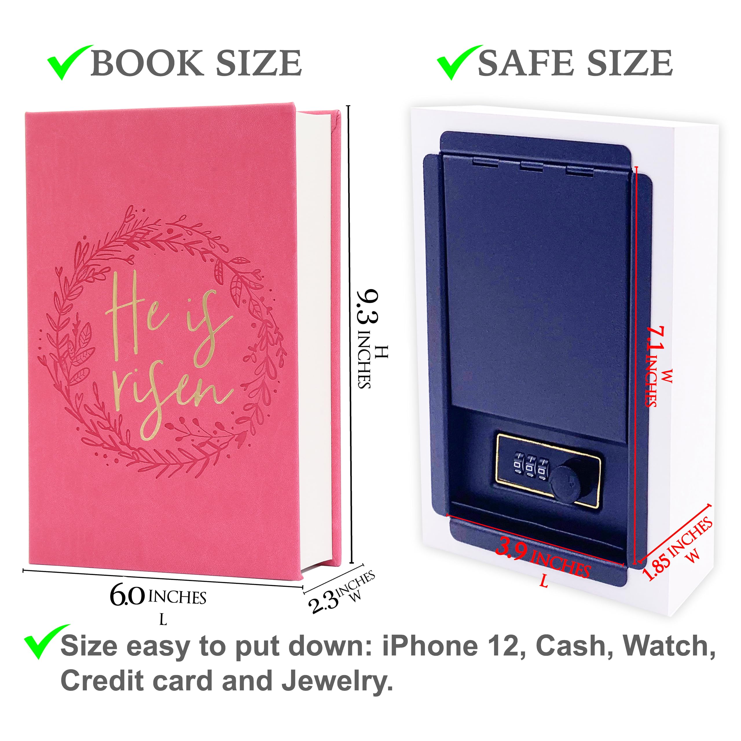 Sacra Bibbia Diversion Book Cassaforte con pagine reali, scatola di serratura a combinazione, cassetta di sicurezza nascosta segreta con serratura a chiave, cassetta di sicurezza portatile in metallo