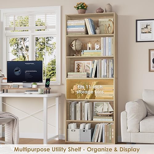 Miniatura 6 de FOTOSOK - Estantería abierta de 6 niveles y estantería para libros, estanterías de almacenamiento independientes de gran altura para dormitorio