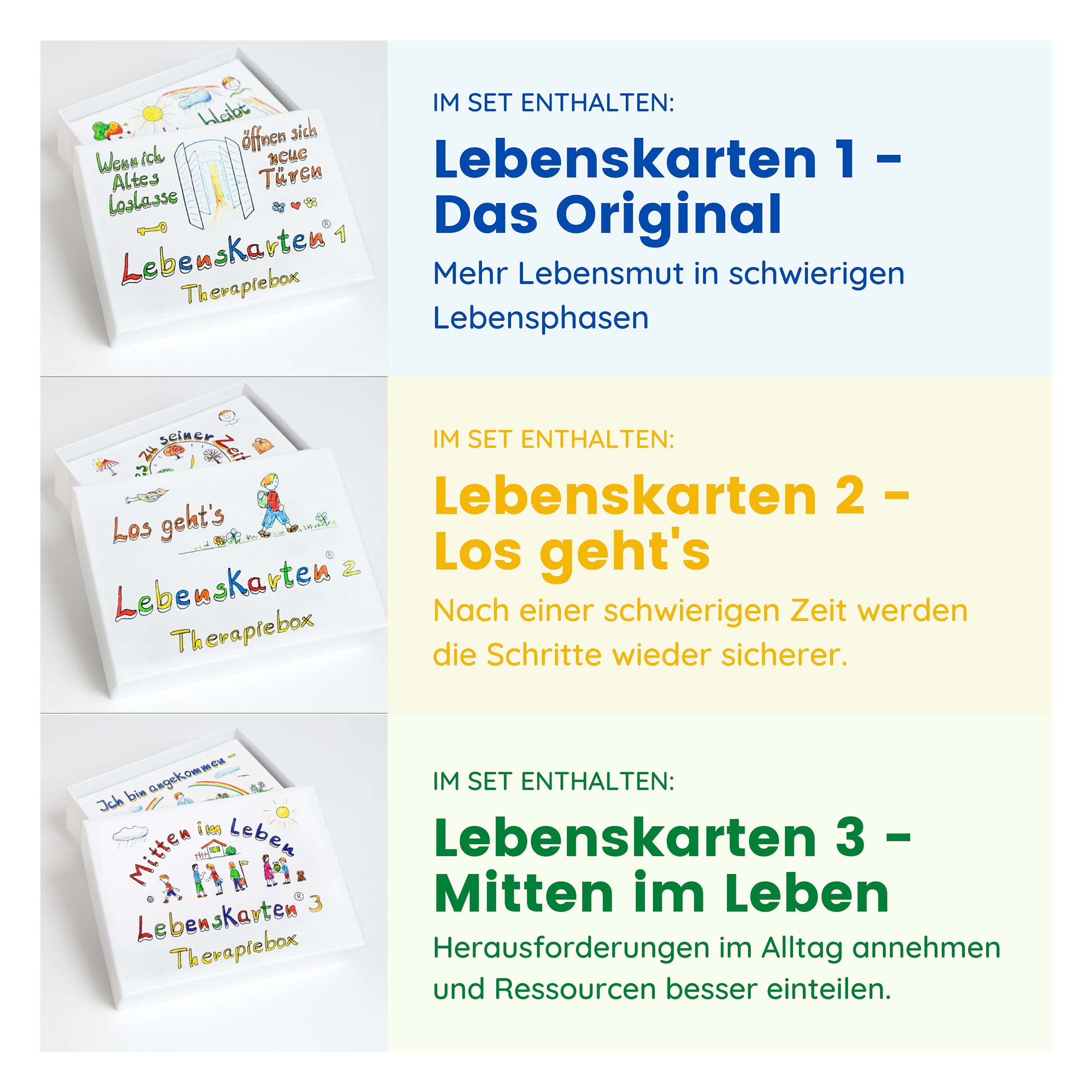 Gesamtpaket Lebenskarten (Serien 1-3) Professionelle Therapiebox, 264 Coaching Karten & Gesprächskarten für Beratung & persönliche Entwicklung,Krisenbewältigung, Arbeit mit dem inneren Kind