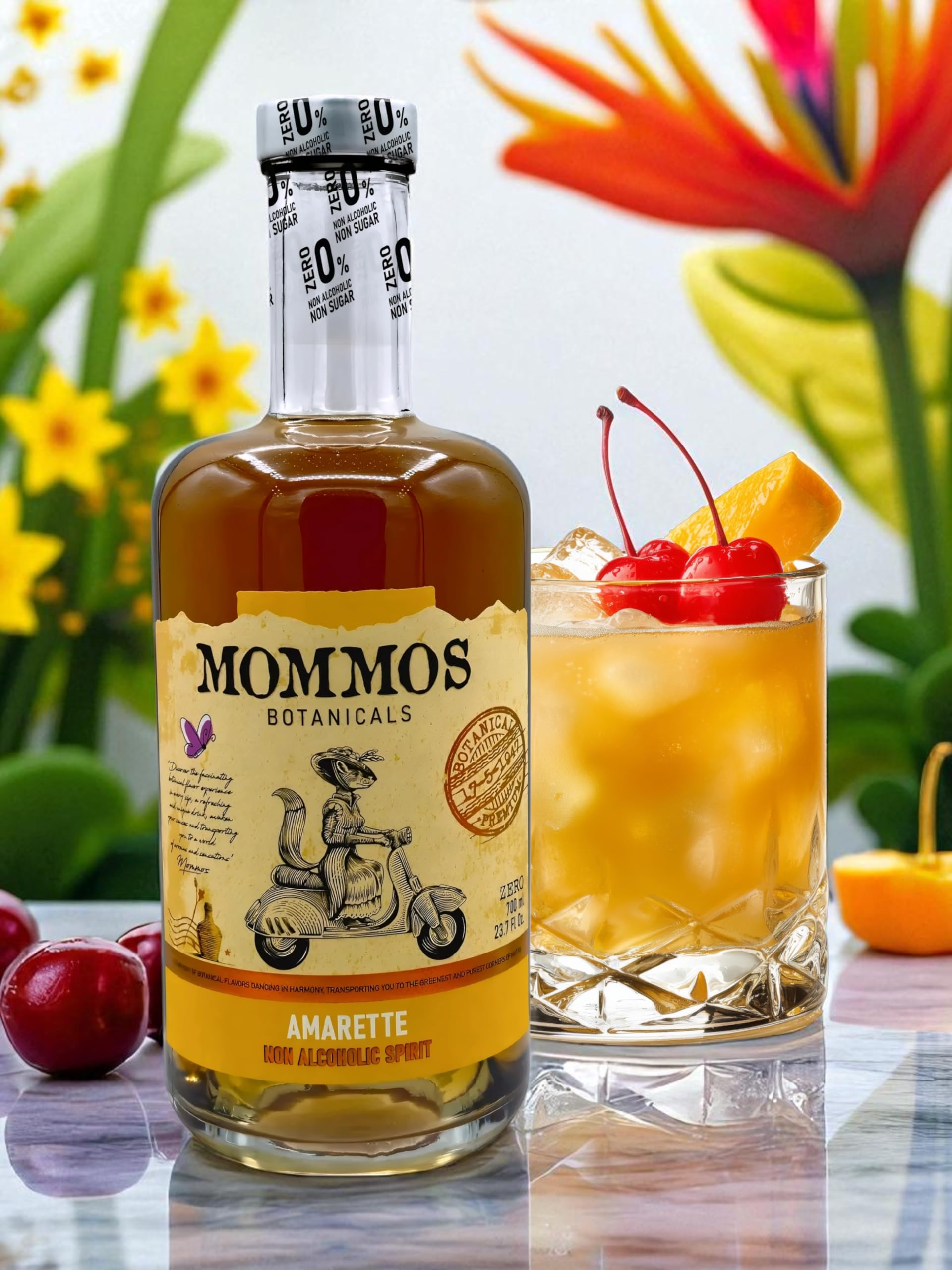 Mommos Amaretto 0.0% - Alternativa all’ AMARETTO - Senza alcol - Senza zucchero - A basso contenuto calorico - Premium - 700ml | Per gli amanti degli spiritosi 0% alcol