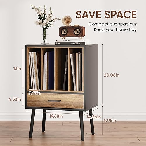 Miniatura 2 de Soporte para tocadiscos negro con caja de almacenamiento de vinilo anidable, mesa auxiliar de almacenamiento de discos de vinilo con cajón, soporte