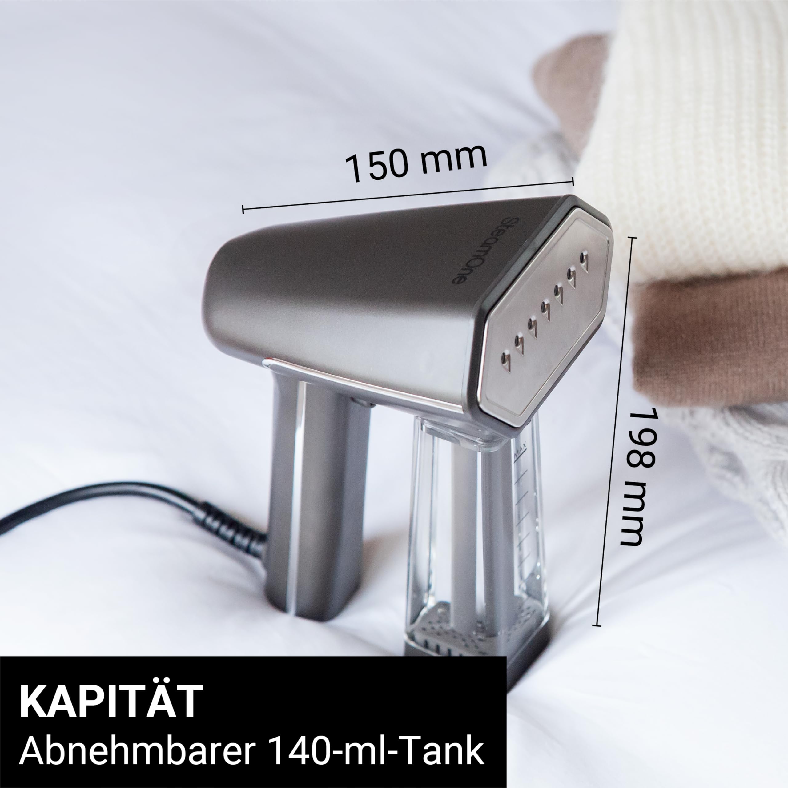 SteamOne Victor Steamer Dampfglätter Portabel Schwarz 2000W - 140ml | Portabler Steamer Victor, 2000W, Tank 140ml, Ultrakompakt, Einsatzbereit in 40s, Flaschenadapter Inklusive, SN250MG-A