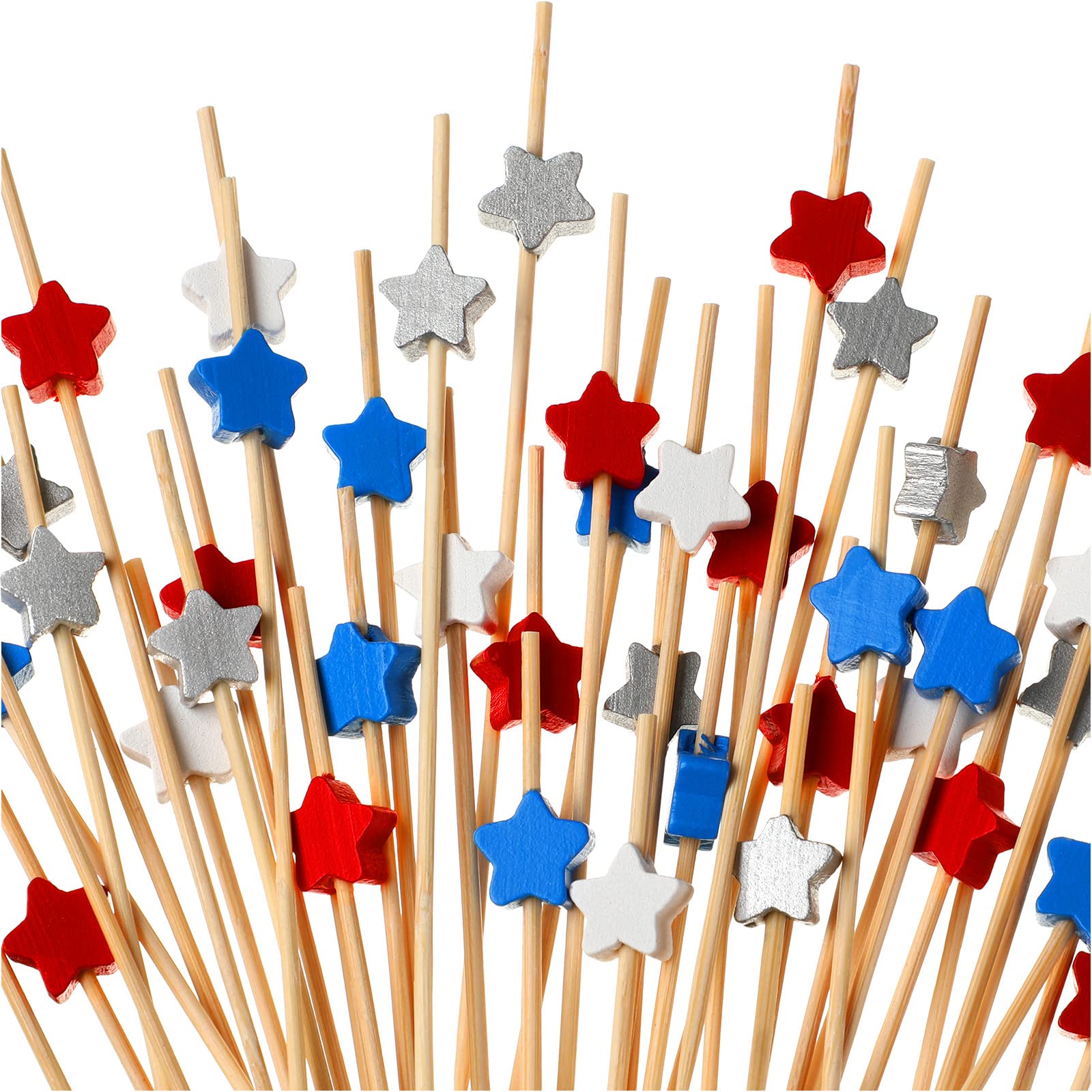 200 Pcs 4.7 Inches 4th of July Multicolor Bamboo Patriotic Cocktail Picks Toothpicks Independence Day Star Decorative Toothpicks Skewers for Appetizers Fruit Food Sticks(Star)