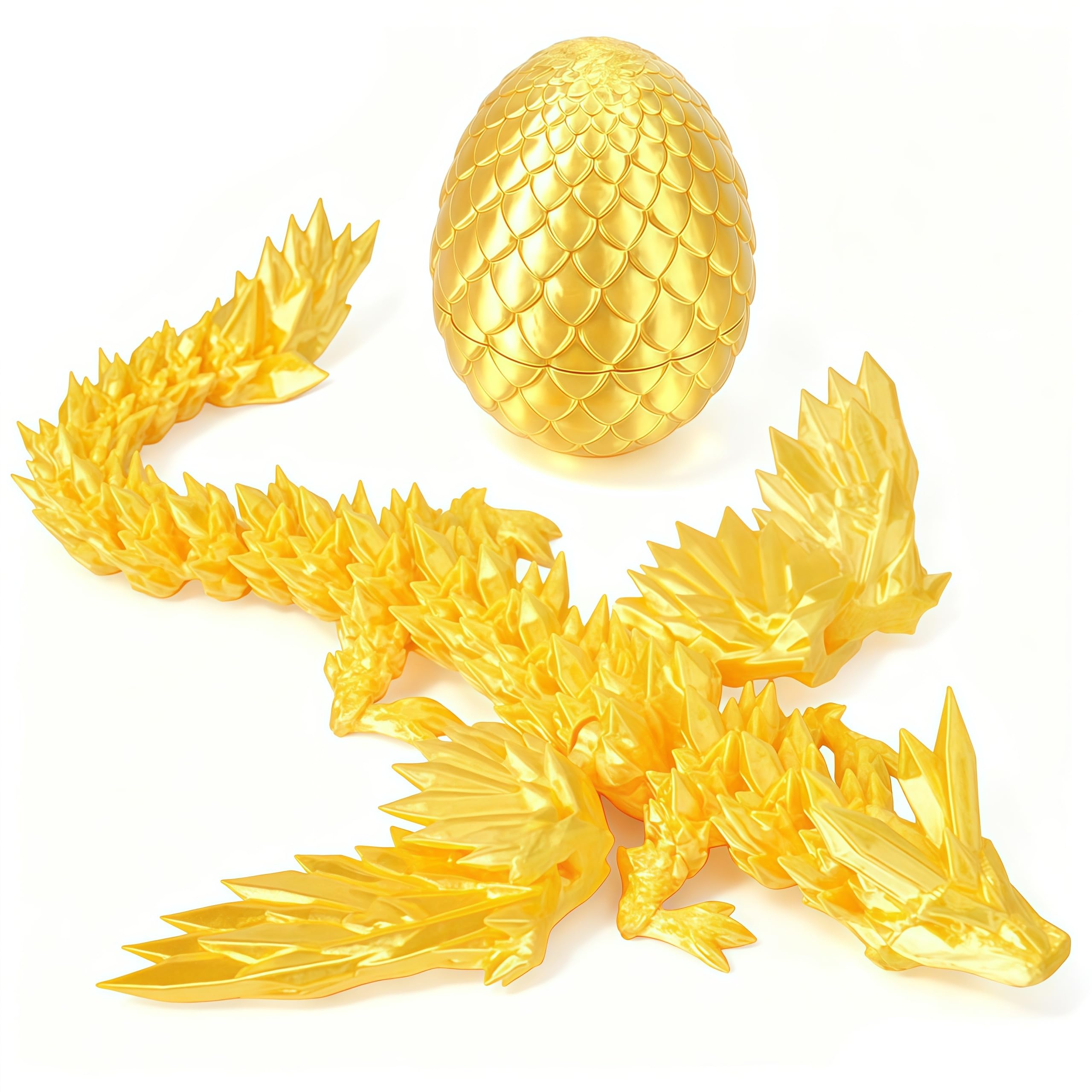 3D Printed Dragon in Egg,3D Printed Dragon Large, Fall Protection Dragon Egg & Reinforced 3D Dragons Joints, for Christmas Easter Birthdays, Executive Desk Decor (Golden)