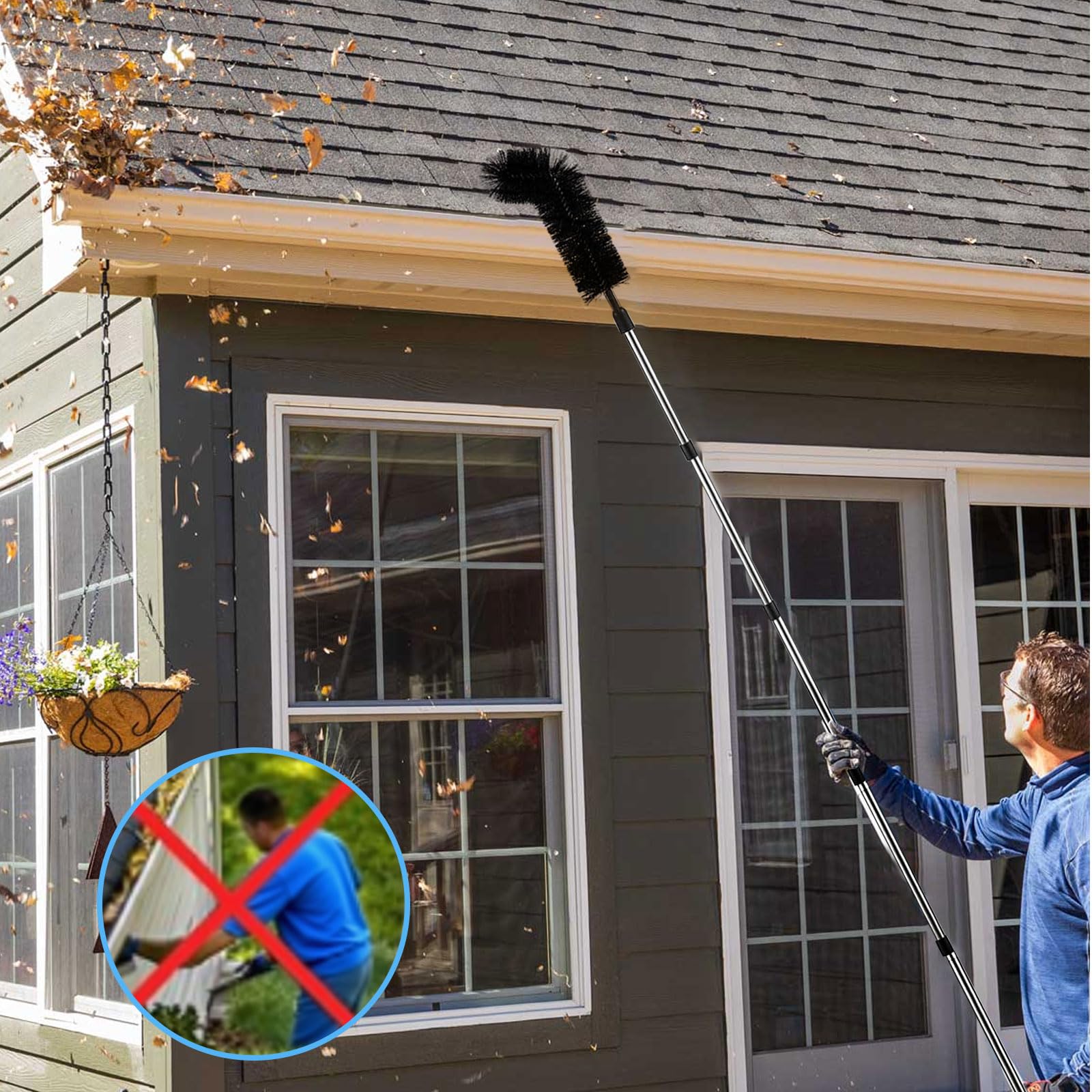 Gutter Cleaning Tool from Ground -10.5FT Adjustable Gutter Cleaner Tools, Black - Image 4