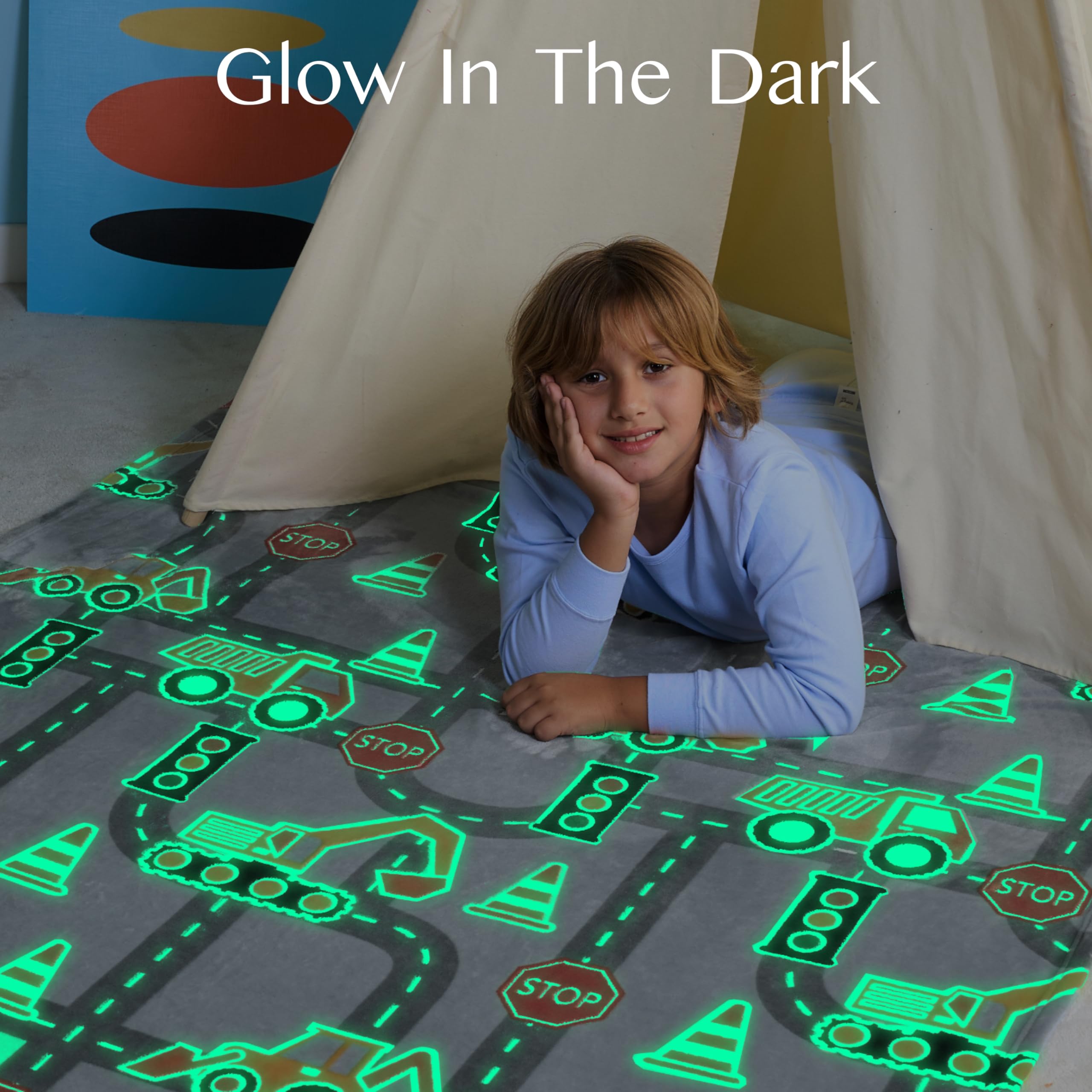 Joiedomi Glow in The Dark Blanket - Construction Gifts for Girls Boys Age 2 3 4 5 6 7 8 9 10 11 12 Year Old - Soft Cozy Flannel Kids Throw Blanket - Birthday Bedroom Decor 50"60" - Image 2