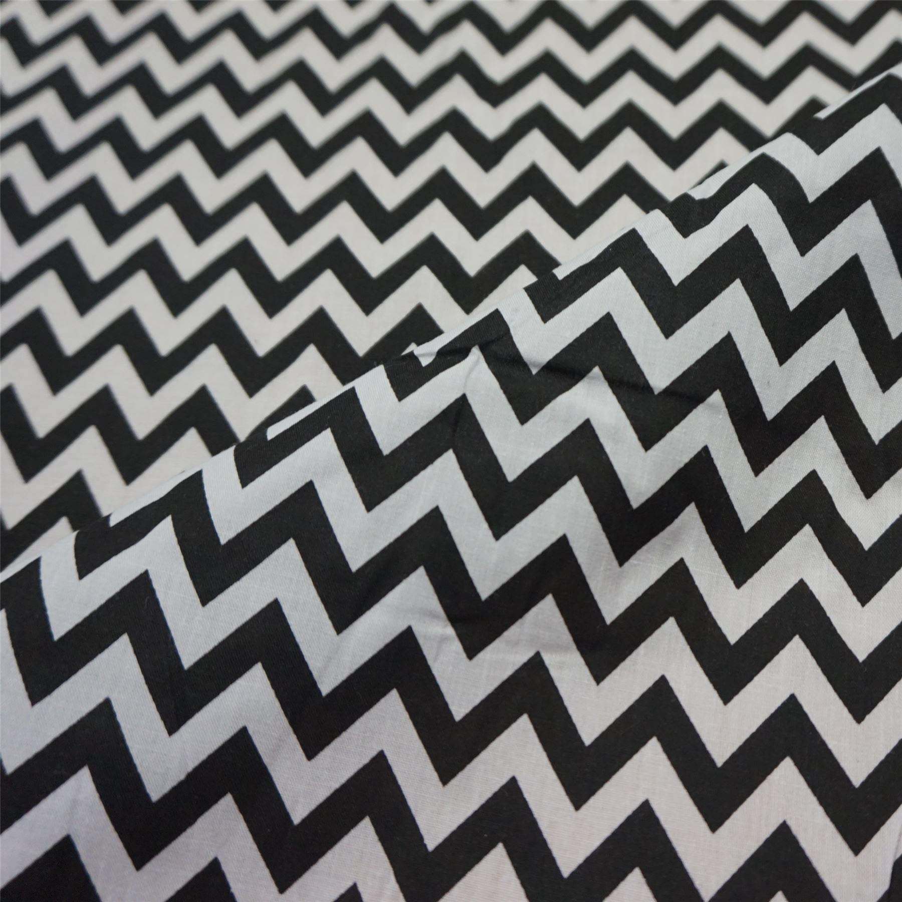 Black Zig Zag Chevron Polycotton Fabric (Per Metre)