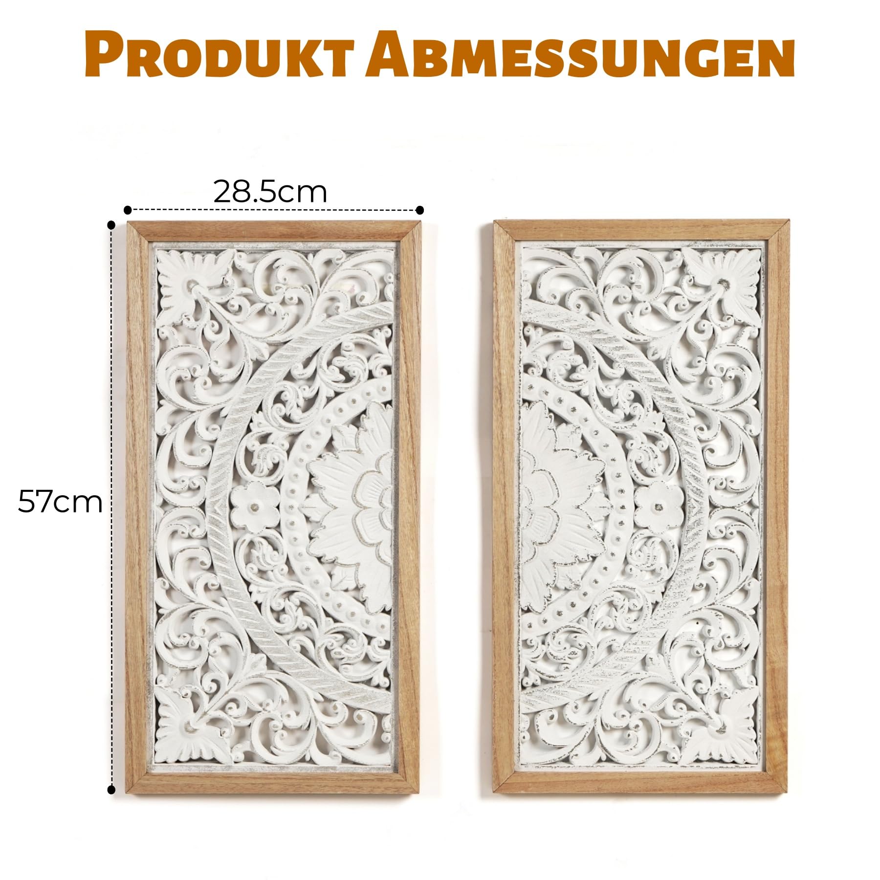 JUJOYBD Wandbild 57x57cm, Holz Ornament Shabby Weiß, Boho