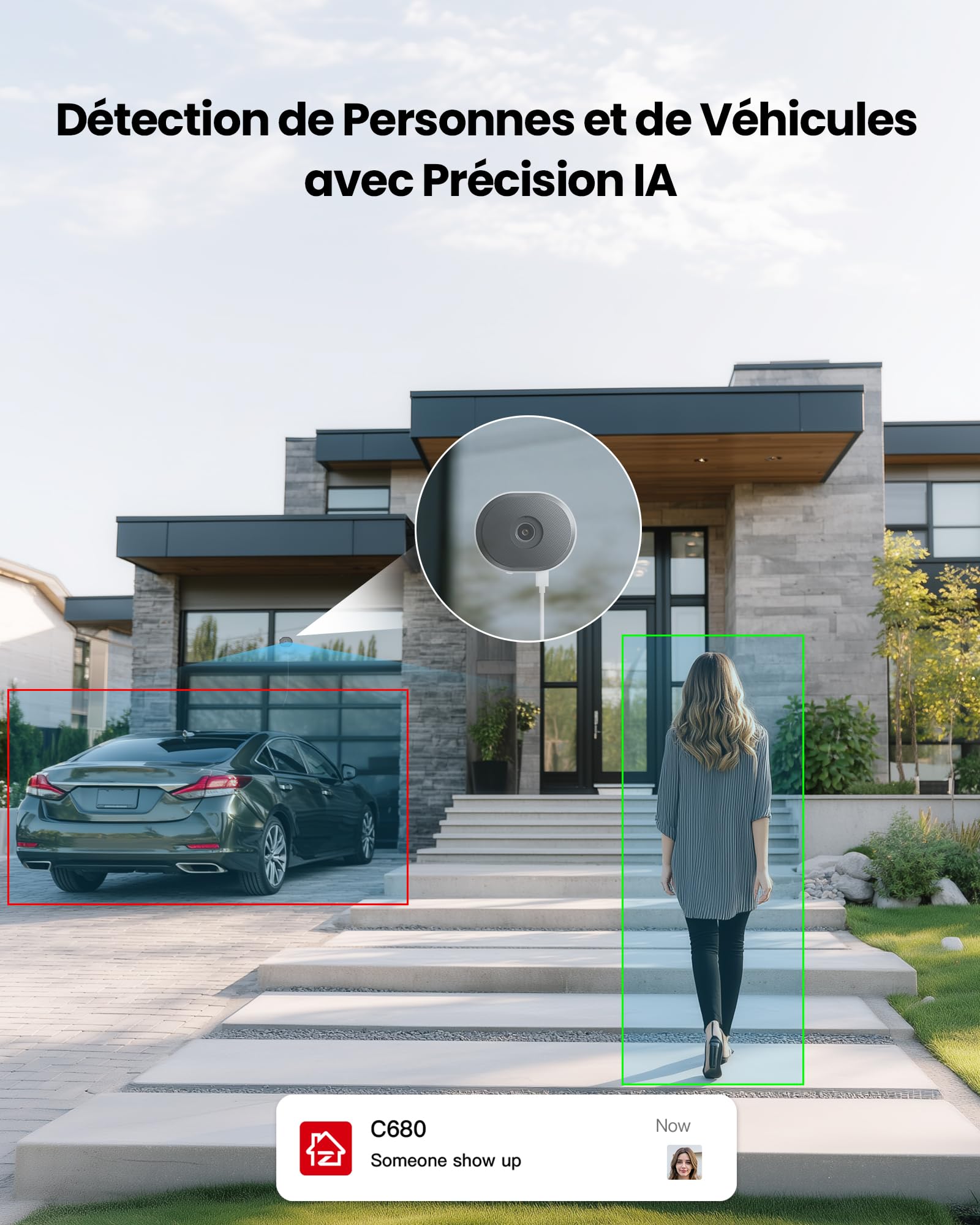 ZOSI Pack 1 Caméra Surveillance Fenêtre Intérieure Sécurité WiFi 2.4/5GHz | Vision Nocturne en Couleur Détection IA Humaine/Véhicule, Stockage Cloud/Carte Mémoire, C680