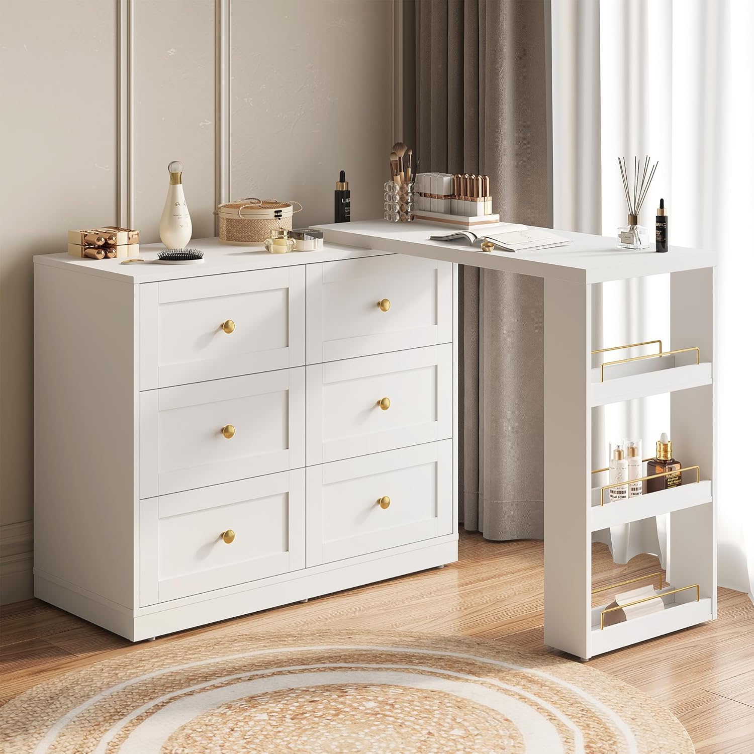 RoyalCraft Vanity Desk in a compact configuration, highlighting its clean and maintainable surfaces.