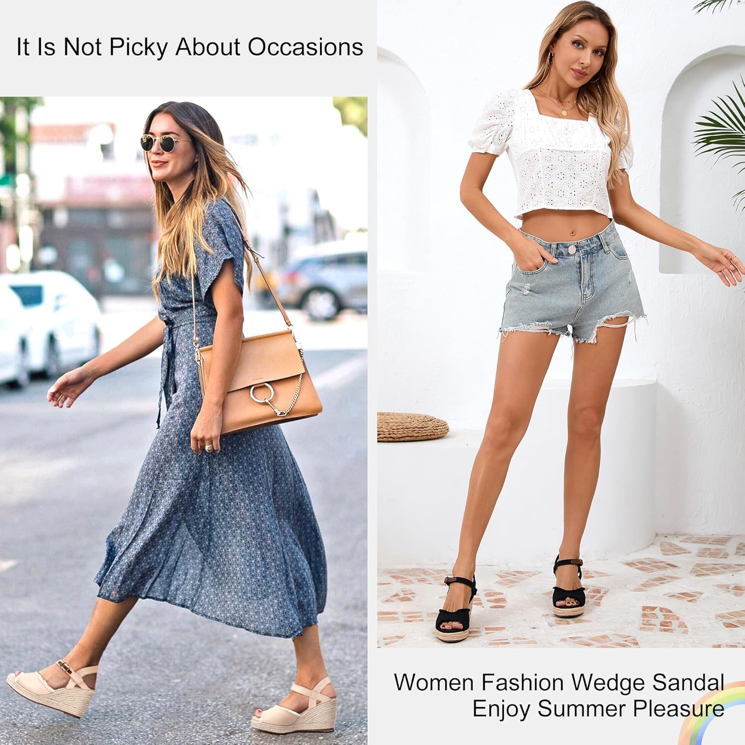 Vepose Women's 880 Wedge Sandals Peep Toe, 3.3" Inch High Heel Platform Espadrilles Sandals with Ankle Buckle - Image 2