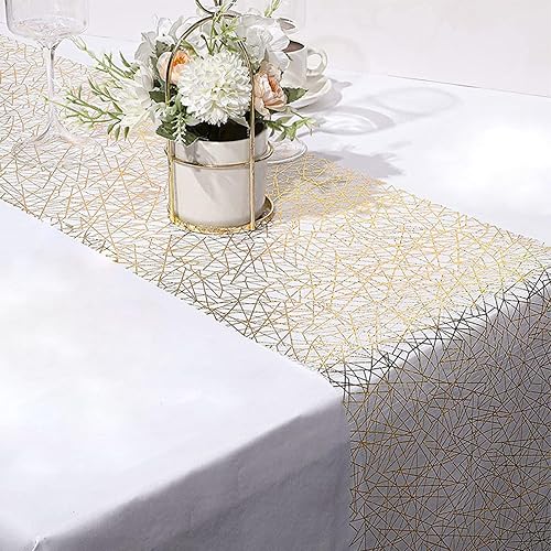 Miniatura 7 de Camino de mesa dorado metálico de 98 pies, tela con purpurina para todas las estaciones, camino de mesa de corte de poliéster para fiestas de