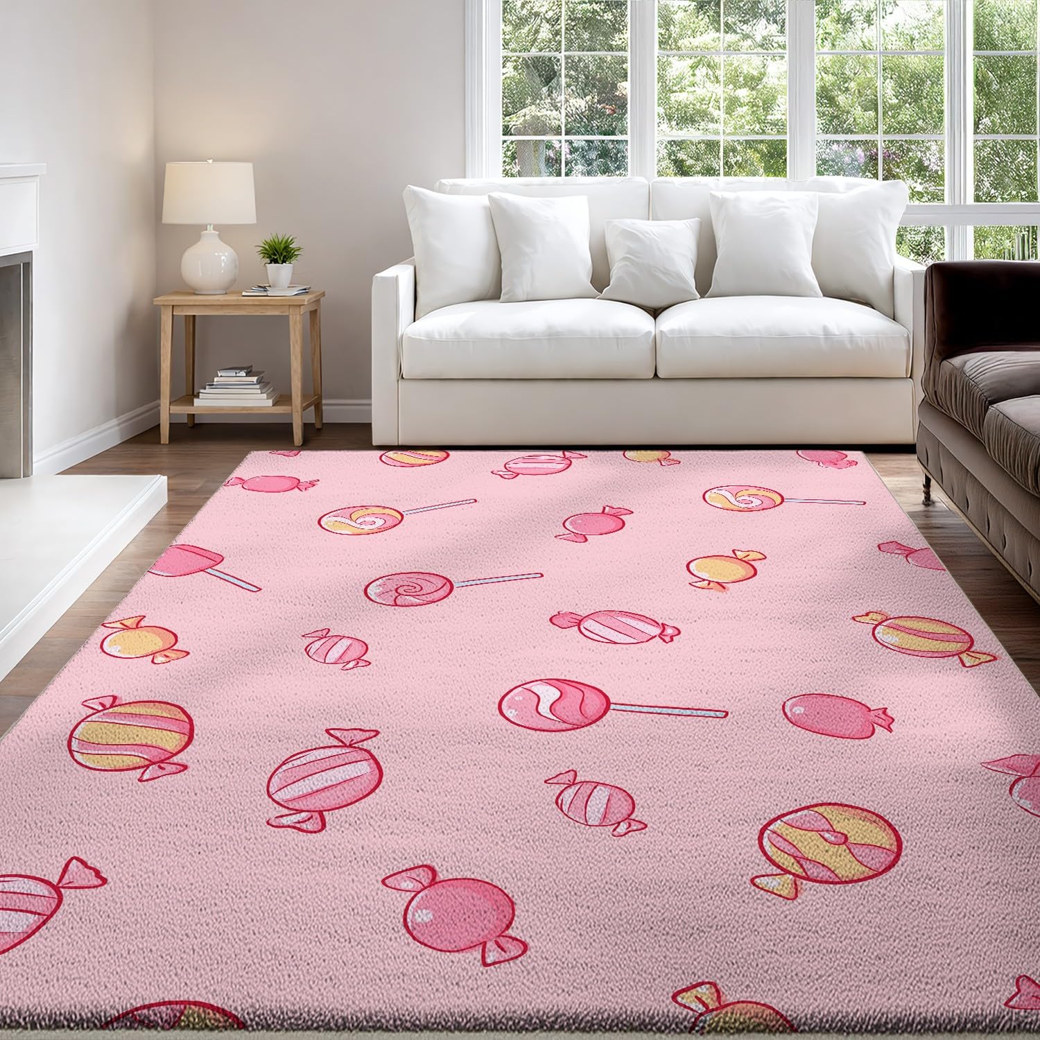 Genérico Dywan do salonu, sypialni, kuchni – 140 x 200 cm, z mikrofibry, przytulny, miękki z krótkim włosiem, antypoślizgowy, można prać w pralce, różowy, kreskówkowy słodki