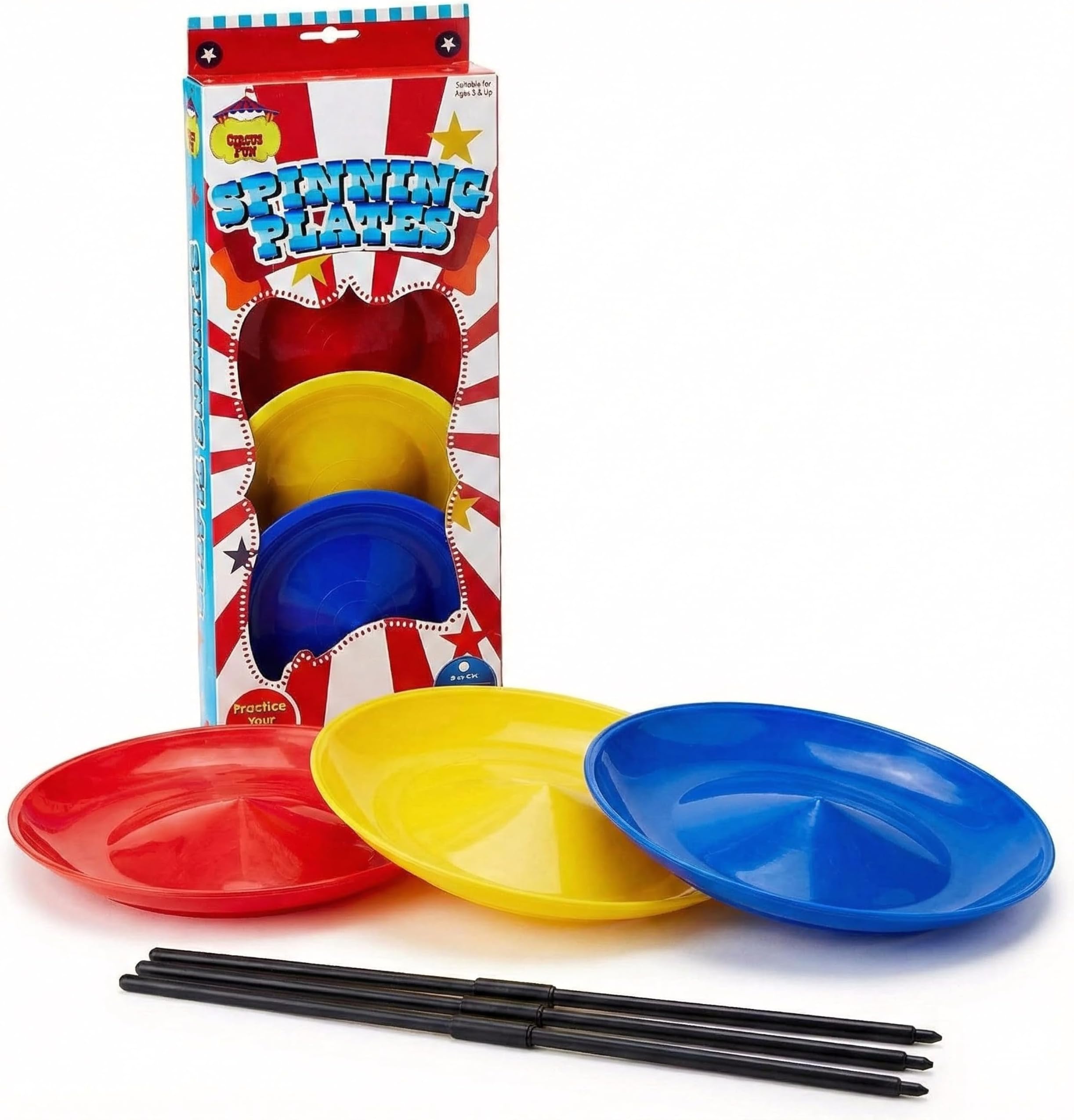 The Magic Toy Shop Spinning Plates & Sticks Set of 3 - Plastic Circus Juggling Games for Kids & Adults - Beginner Balancing Toy for Family Party Games, Hand Eye Coordination, Boys & Girls, Aged 3+