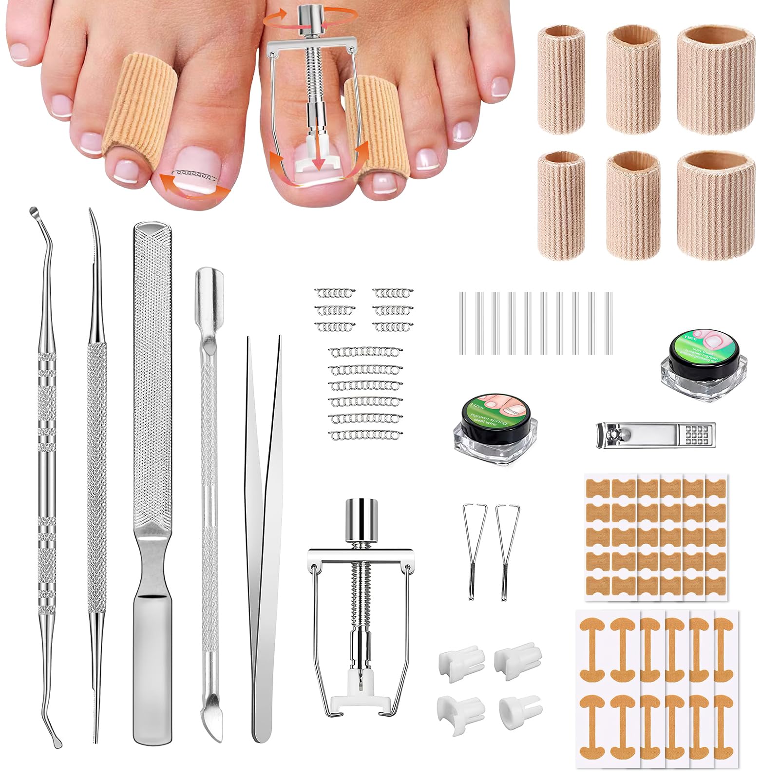 Kit per unghie incarnite, 32 pezzi professionali per la correzione delle unghie incarnite, incluso correttore in acciaio inossidabile e adesivi, sollievo dal dolore, per uso domestico