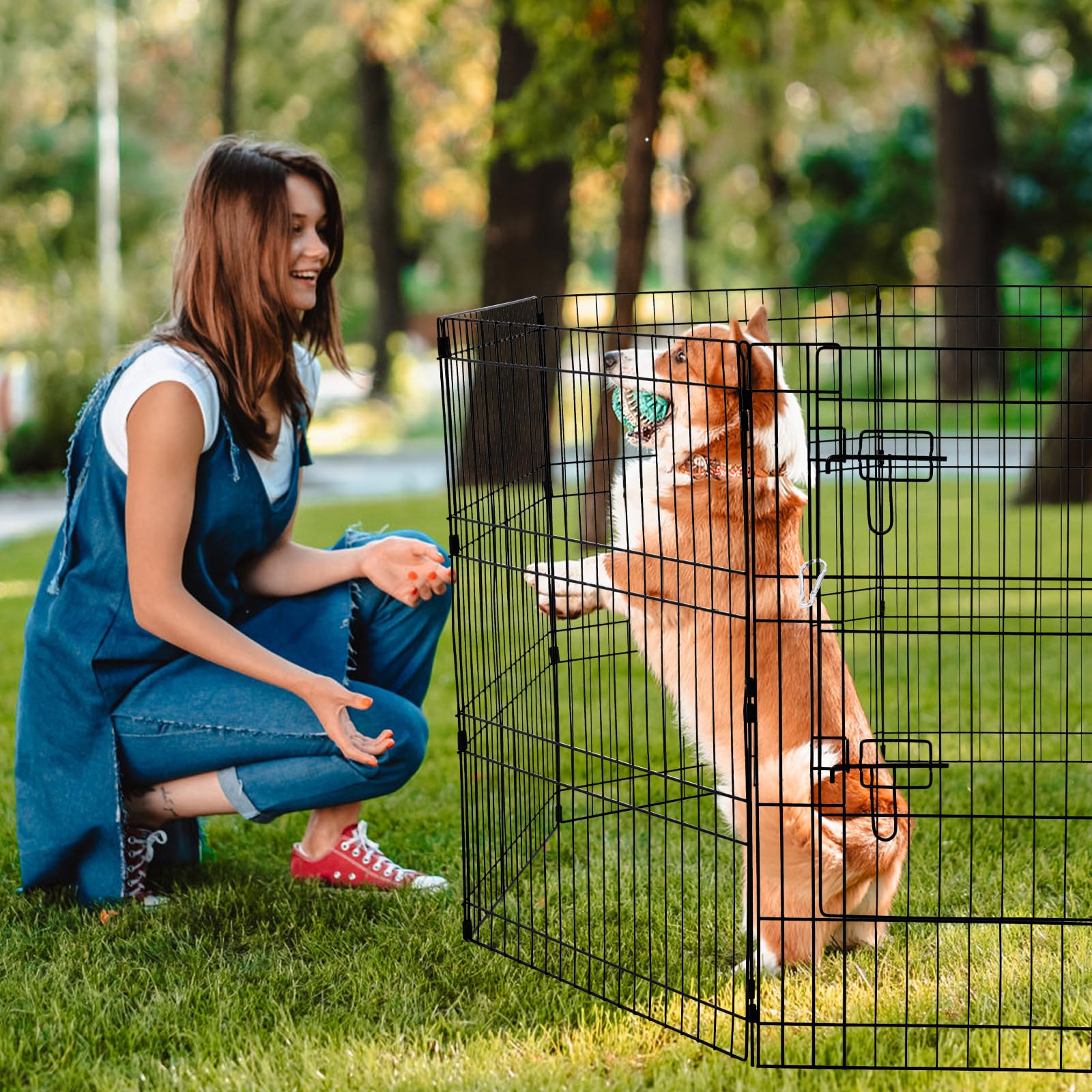 VEVOR Parque de Juegos para Perros 8 Paneles de 760 mm x 610 mm, Corral de Ejercicios de Metal Plegable con Puerta y Cubierta Superior de Tela Oxford 600D para Perros, Gatos y Otros Animales Pequeños