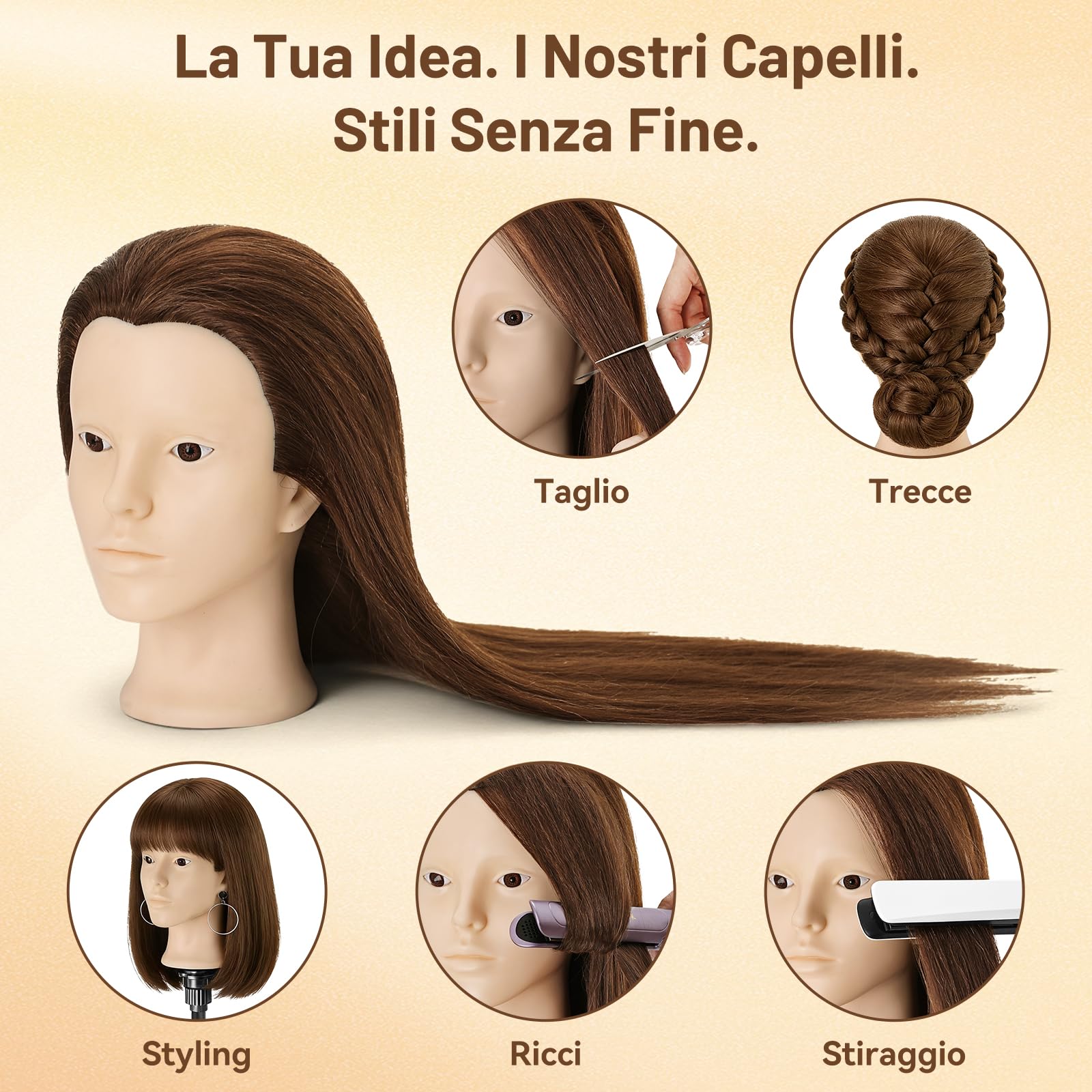 TwoWin 60 cm Testa Parrucchiere 80% Capelli Veri,