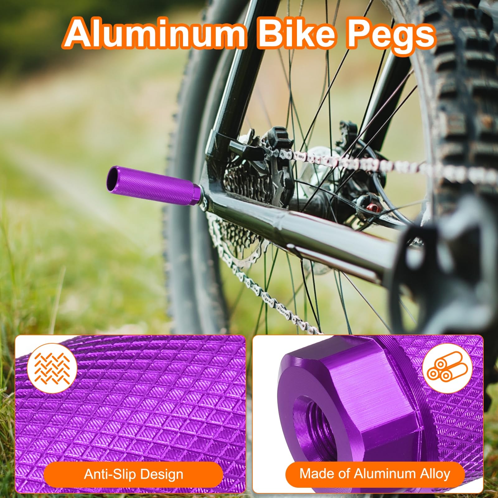 2 Paires De Pegs De Vélo En Alliage Aluminium – 100 Mm, Axe 3/8″, Antidérapants, Violet Et Bleu Ciel