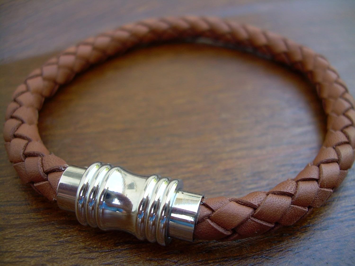 Handmade Mens Saddle Brown Braided Leather Bracelet with Stainless Steel Magnetic Clasp, Mens Jewelry, Mens Bracelet, Leather Bracelet, Saddle, Bracelet, Braided