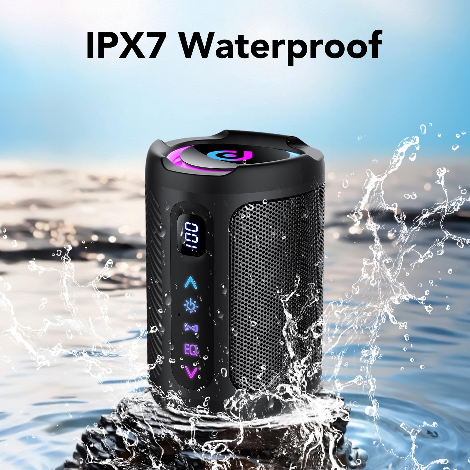 Cassa Bluetooth Portatili senza fili con luce LED, Display Digitale Intelligente+Smart EQ, Altoparlante Bluetooth Bassi Potente, Bluetooth 5.4, Speaker da Esterno per Viaggi, Sport, Feste, Ciclismo