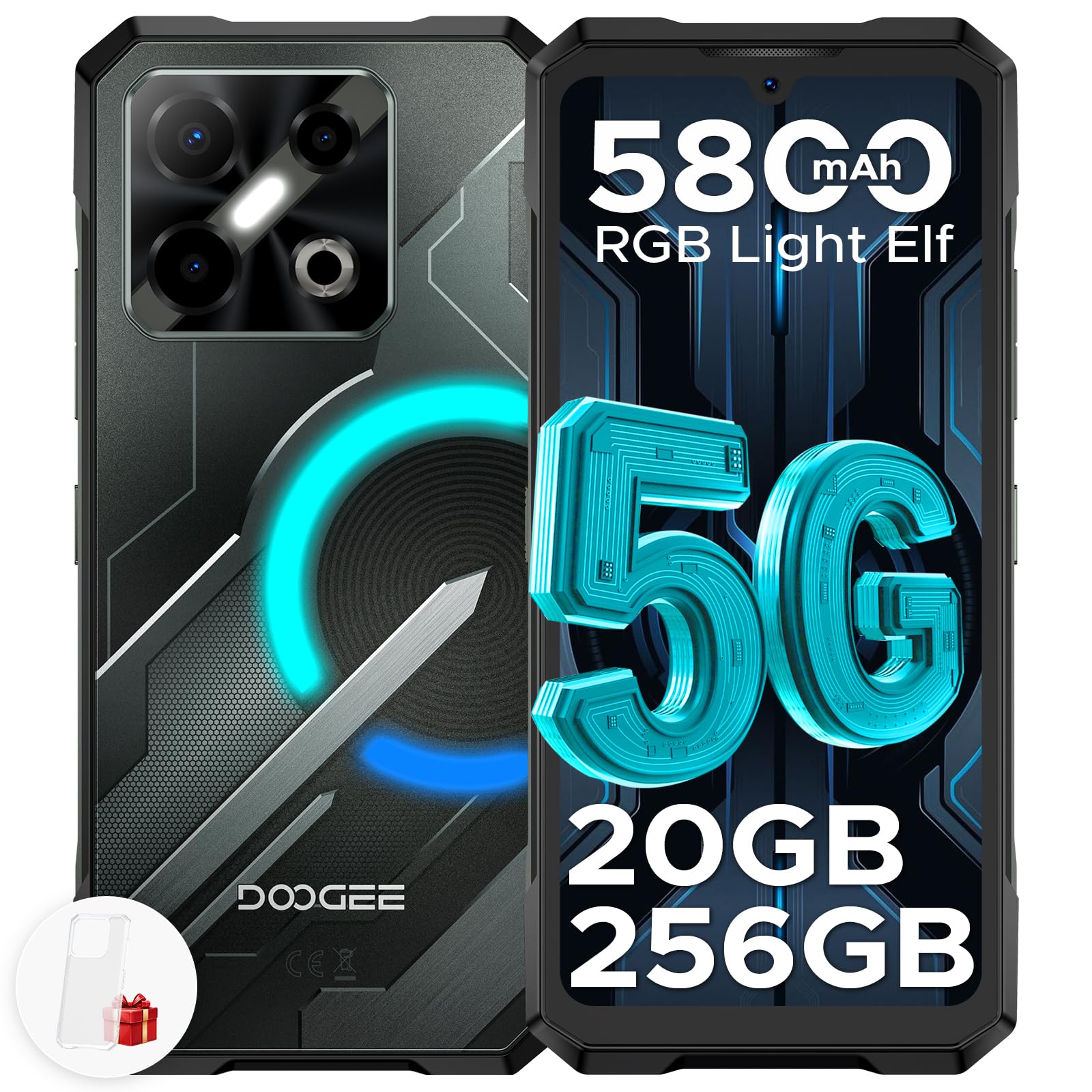 DOOGEE Blade GT Play Rugged Smartphone 5G, 6,72" 120Hz 20GB + 256GB/TF 2TB Smartphone, Dimensity 7025 Ultra-sottile Telefono Indistruttibile, Effetto luce LED Celluare Antiurto,50MP/IP68/OTG/Face ID