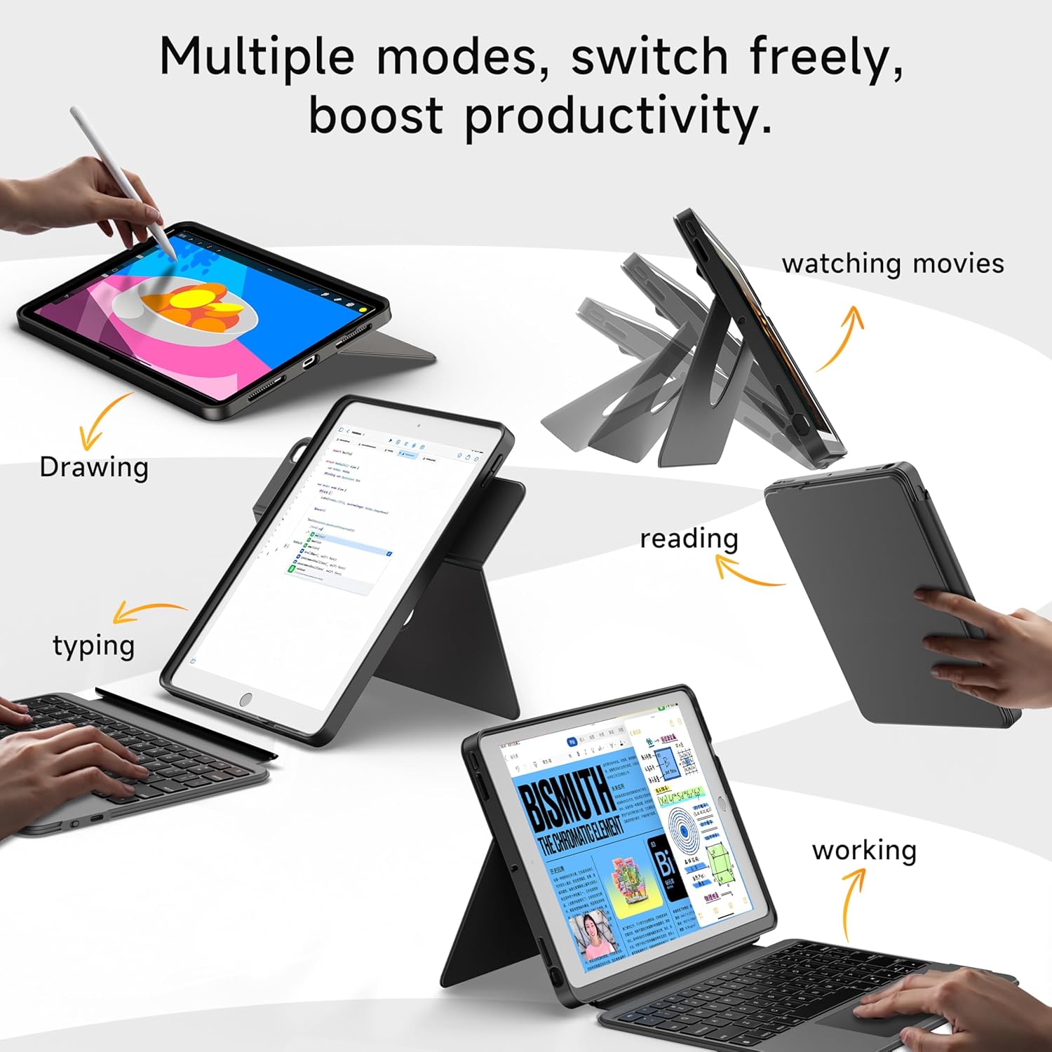 HOU iPad 9th Generation Case with Keyboard(8th/7th gen),iPad Air 3 & Pro 10.5" 360° Rotatable&Detachable Combo,Ultra-Silent Keys,7-Color Backlit,50H Battery,Lightweight Cover,Portrait/Landscape,Black - Image 3