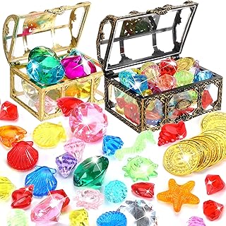 70 Pcs Diving Gem Pool Toys -10 Colorful Big Acrylic Diamond Pool Gem Set with 2 Treasure Pirate Boxes Summer Swimming Party Favors Underwater Gem Diving Dive Throw Toy for Boys and Girls