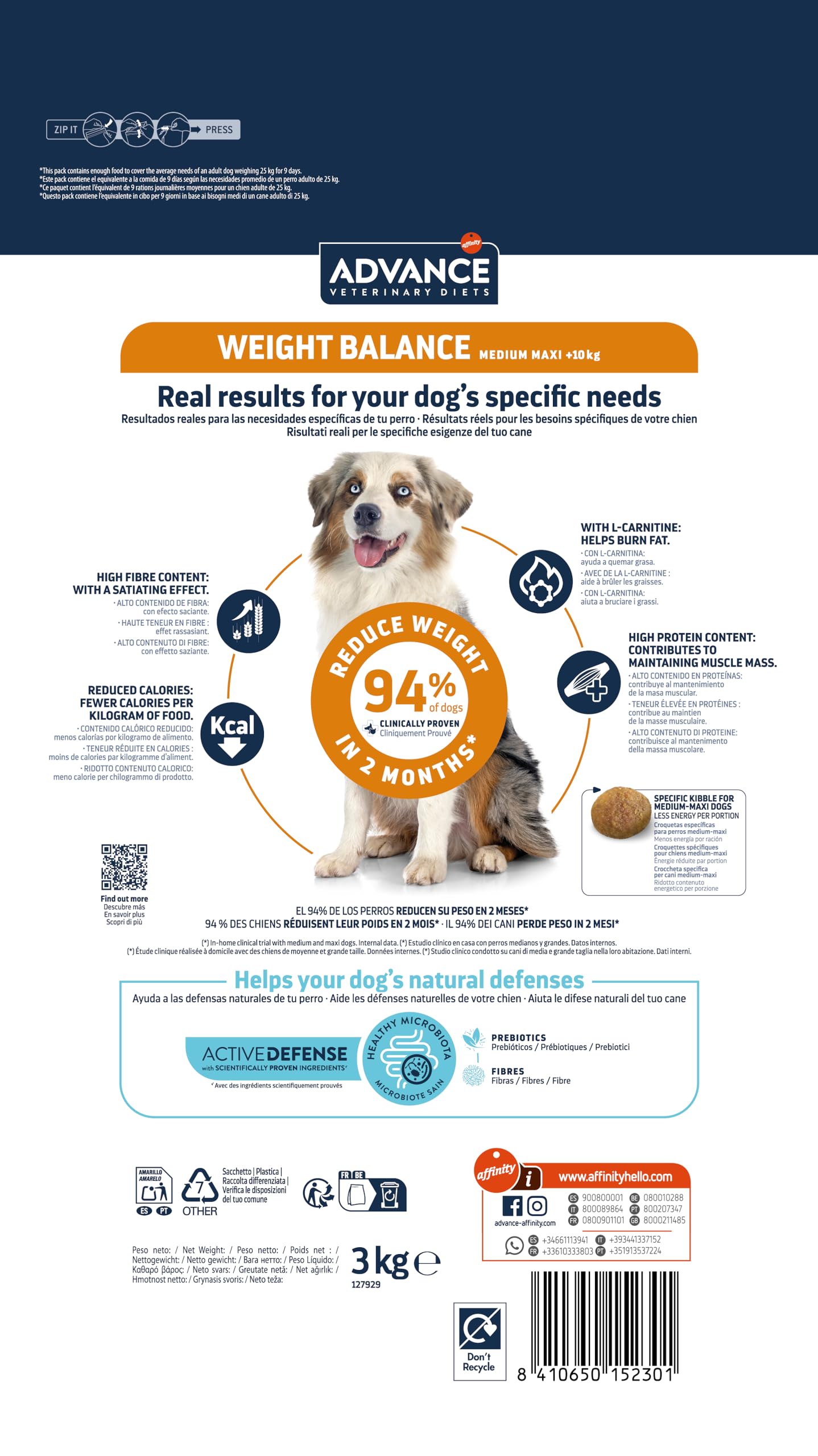 Advance Veterinary Diets Weight Balance Medium & Maxi - Pienso para Perros con Problemas de sobrepeso - 12kg