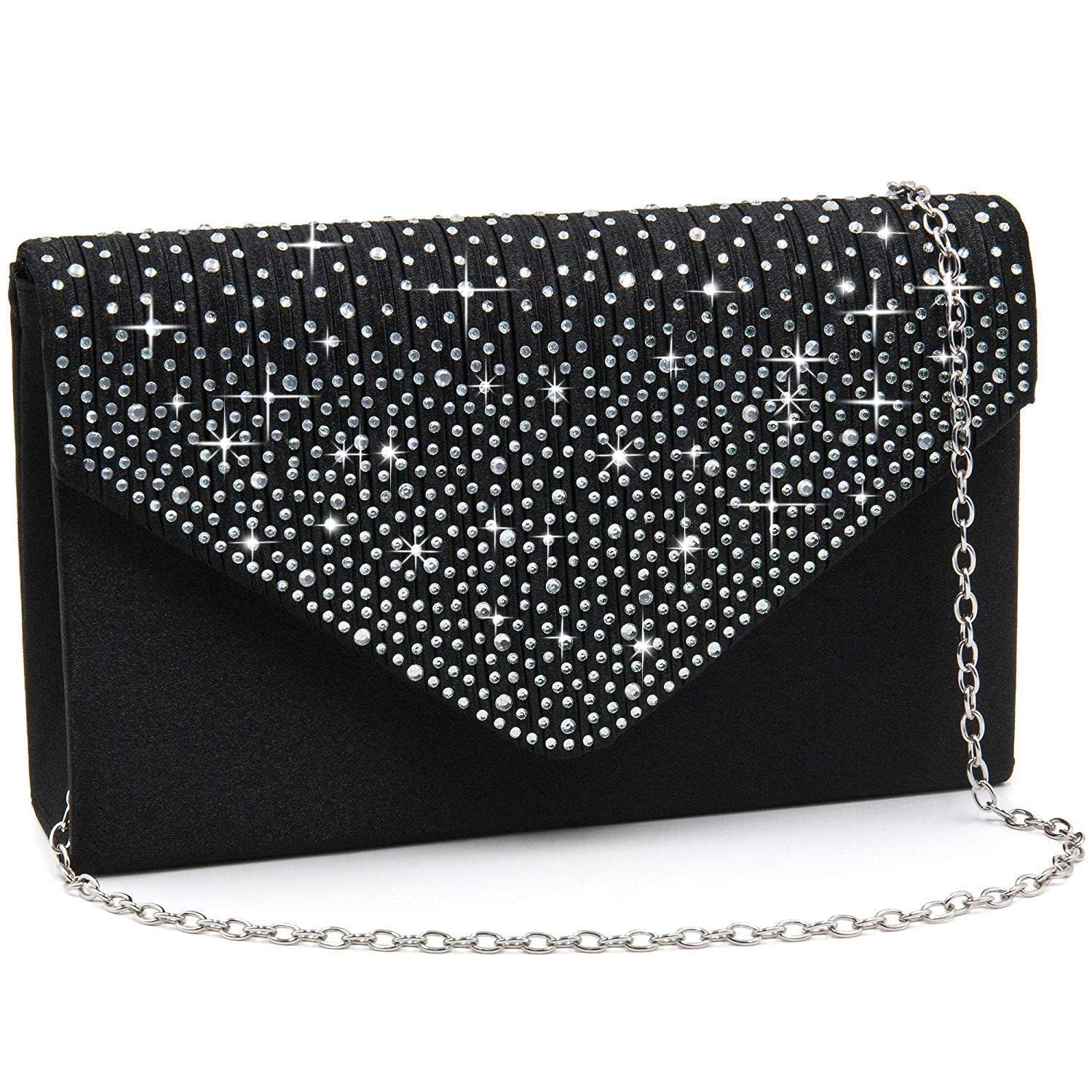 Milisente Evening Bag for Women, Glitter Rhinestone Wedding Evening Purse Crystal Envelope Crossbody Shoulder Clutch Bags, Black, S