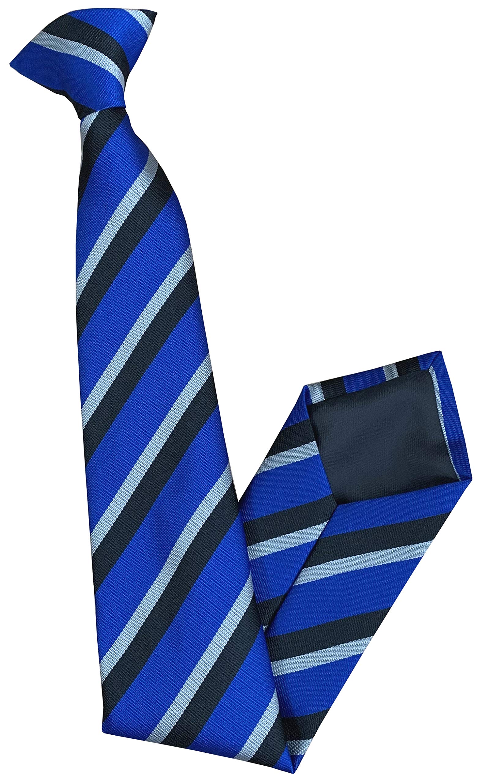 Men's Royal Blue, Black & Silver Striped Clip On Neck Tie