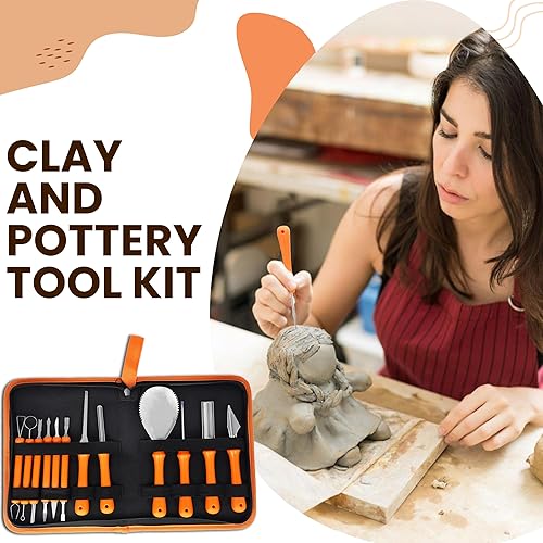 Miniatura 7 de Herramientas para esculpir arcilla  12 piezas de herramientas de arcilla para modelar con asas de madera para esculpir y modelar  Kit de
