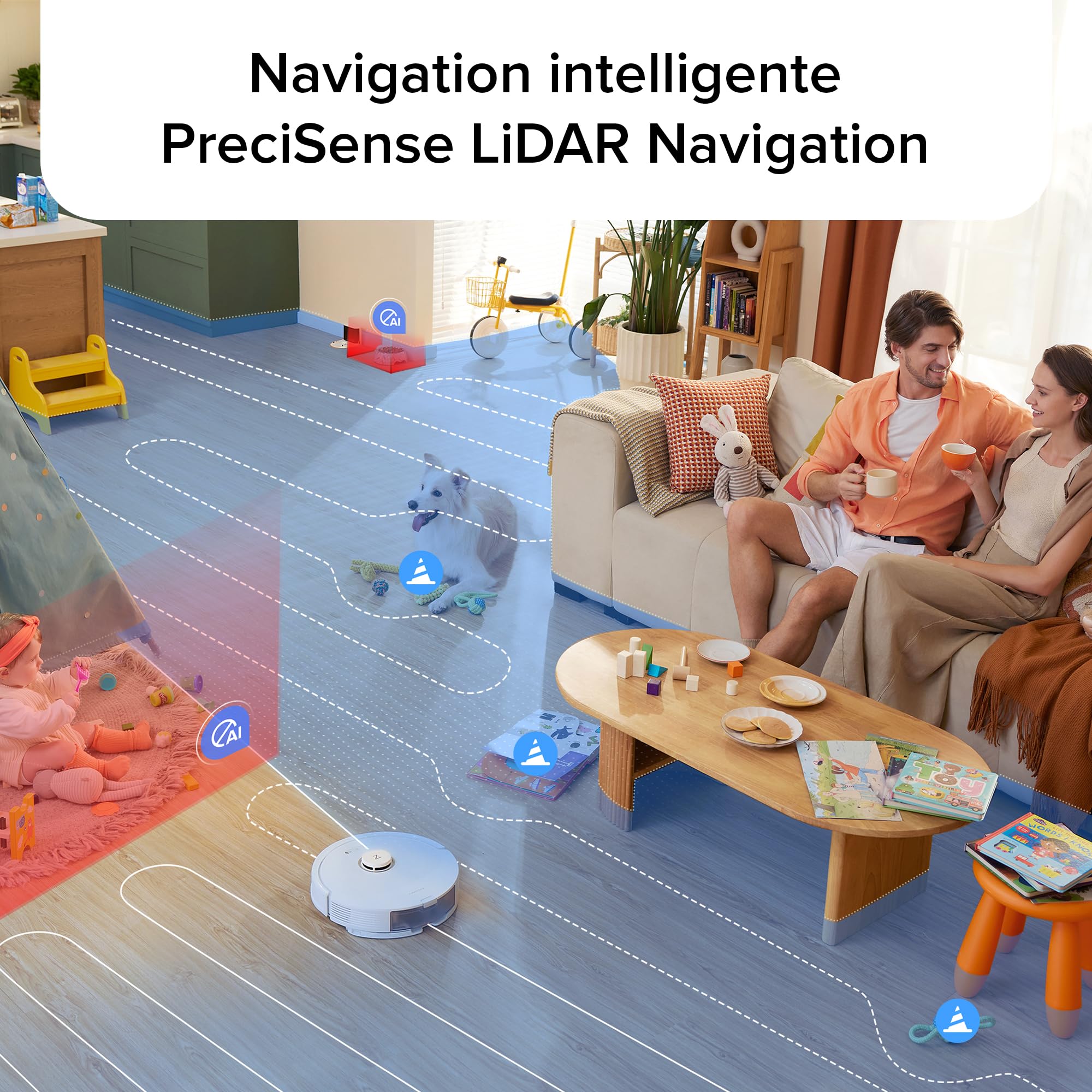roborock Q8 Max Saugroboter mit DuoRoller-Bürste, 5500Pa Saugkraft, 470mL Staubbehälter, 350mL Wassertank, Staubsauger Wischroboter PreciSense-LiDAR-Navigation (Generalüberholt) (Weiß)