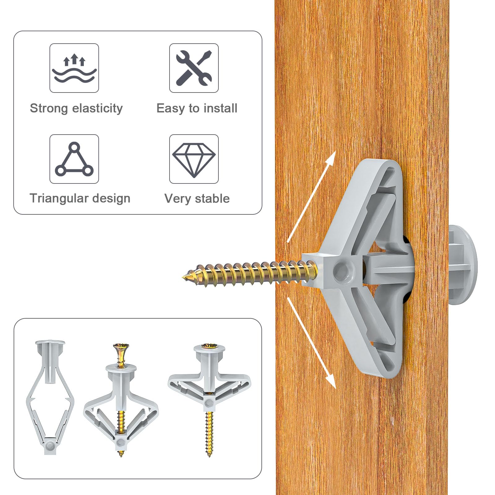 Wavanta 100Pcs Plasterboard Wall Plugs and Screws Set, Plasterboard Fixings - Image 4