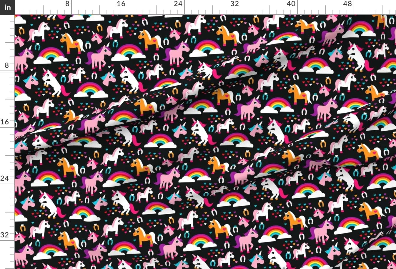 Spoonflower Fabric - Unicorn Rainbow Dream Adorable Horse Illustration Girls Girl Night Printed on Chiffon Fabric by The Yard - Sewing Fashion Apparel Dresses Home Decor