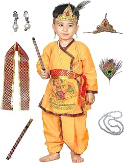 Kaku Fancy Dresses Krishna in Cotton Fabric for Krishnaleela/Janmashtami/Kanha/Mythological Character Costume -Yellow, 3-6 Months, for Boys